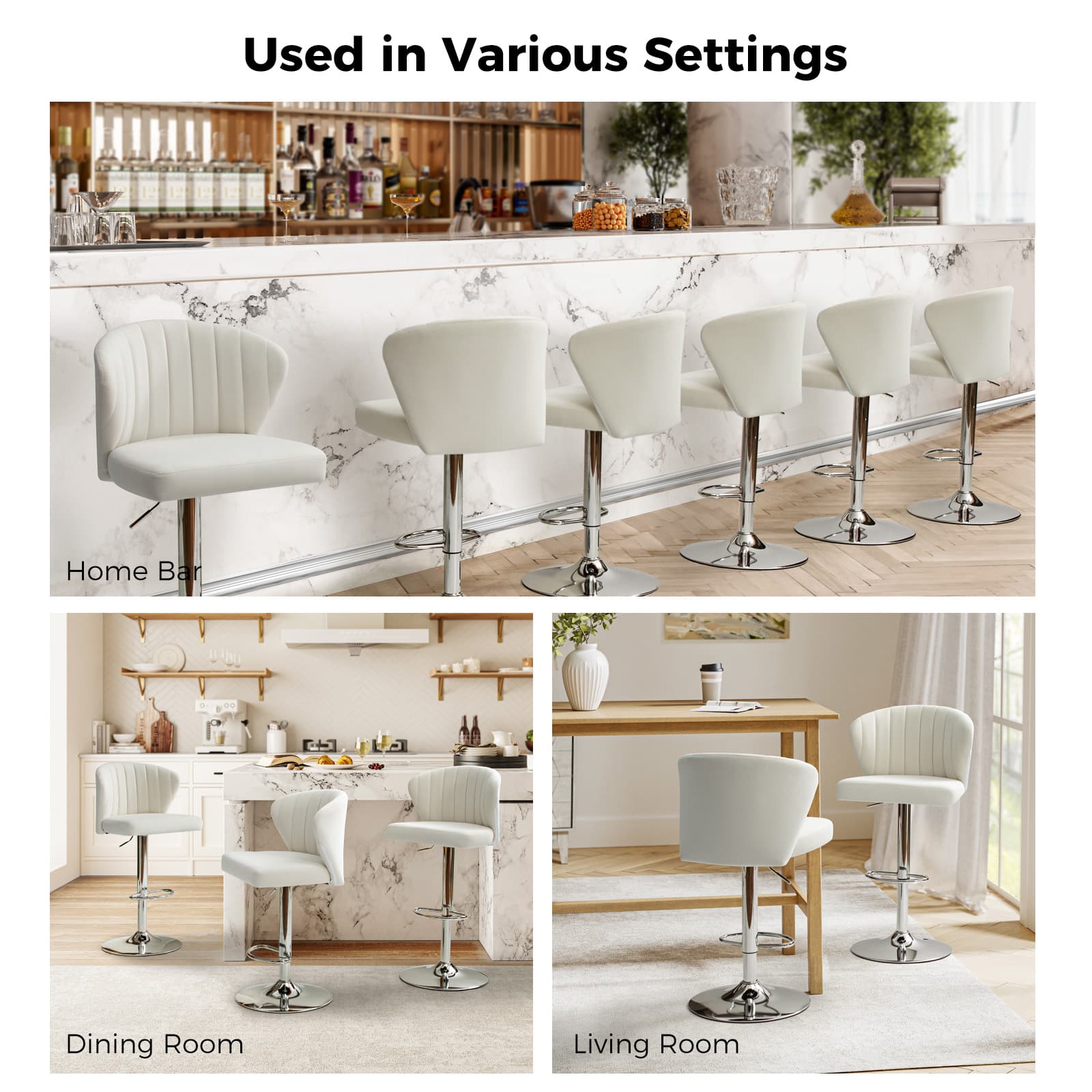Geoff Modern Adjustable Swivel Bar Stool - Height Adjustable Kitchen Island Stool with 360° Rotation for Home, Office & Cafe Use