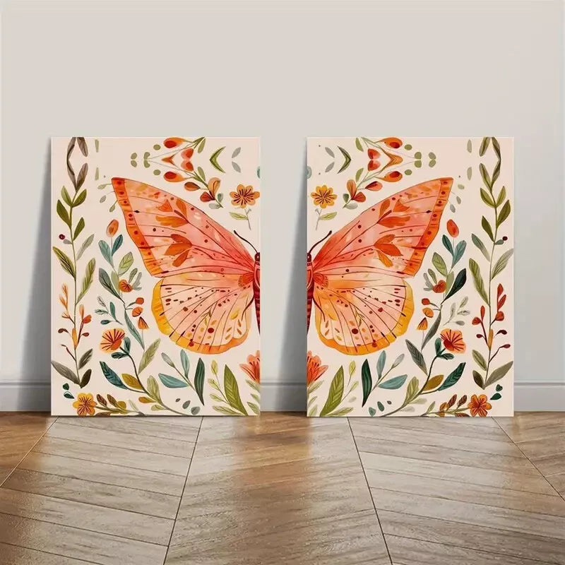 2pcs Butterfly and Flower Canvas Wall Art - 50x75cm Framed Print, High Quality Australian Made, Ready to Hang - Perfect for Living Room, Bedroom, and Office Decor