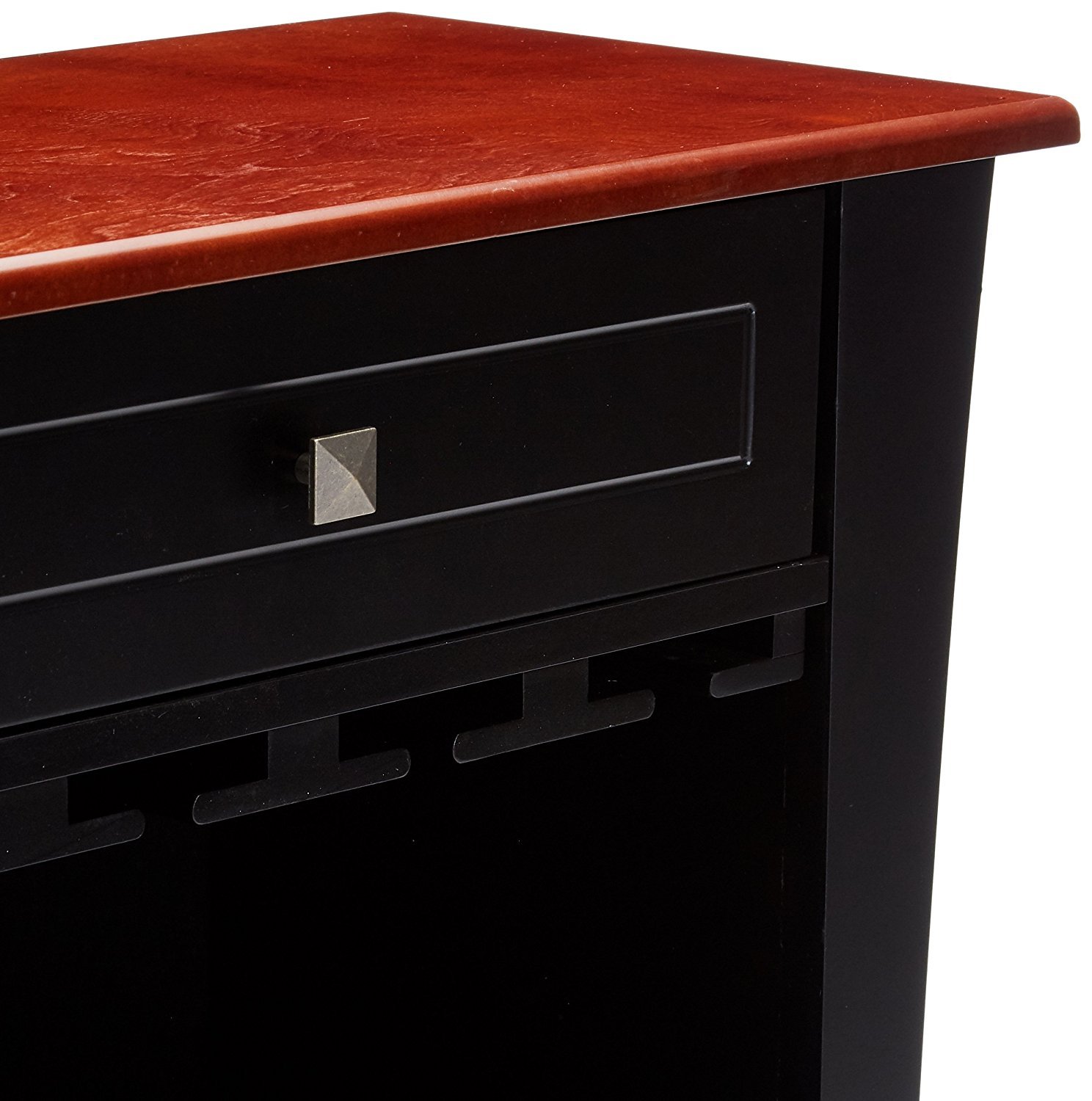 Hiland Bar Cabinet with Wine Storage, Glass Holders & Drawer - Black | Modern Home Bar Furniture for Living Room, Dining Room or Man Cave