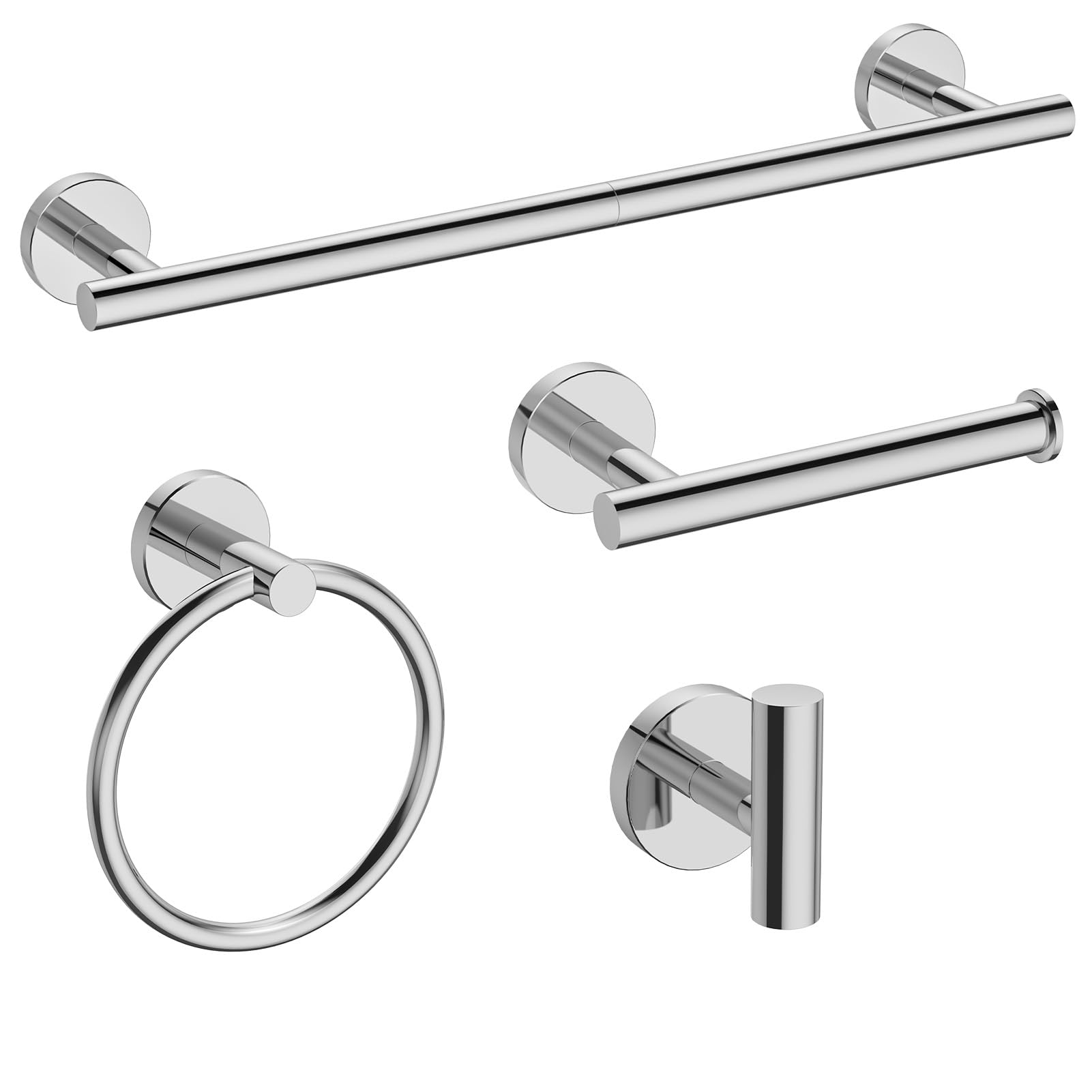 USHOWER Polished Chrome 18-Inch Bathroom Towel Bar Set - 4-Piece SUS304 Stainless Steel Wall Mounted Bathroom Accessories for Modern Homes | Perfect for Showers, Bathtubs & Spa-Style Bathrooms