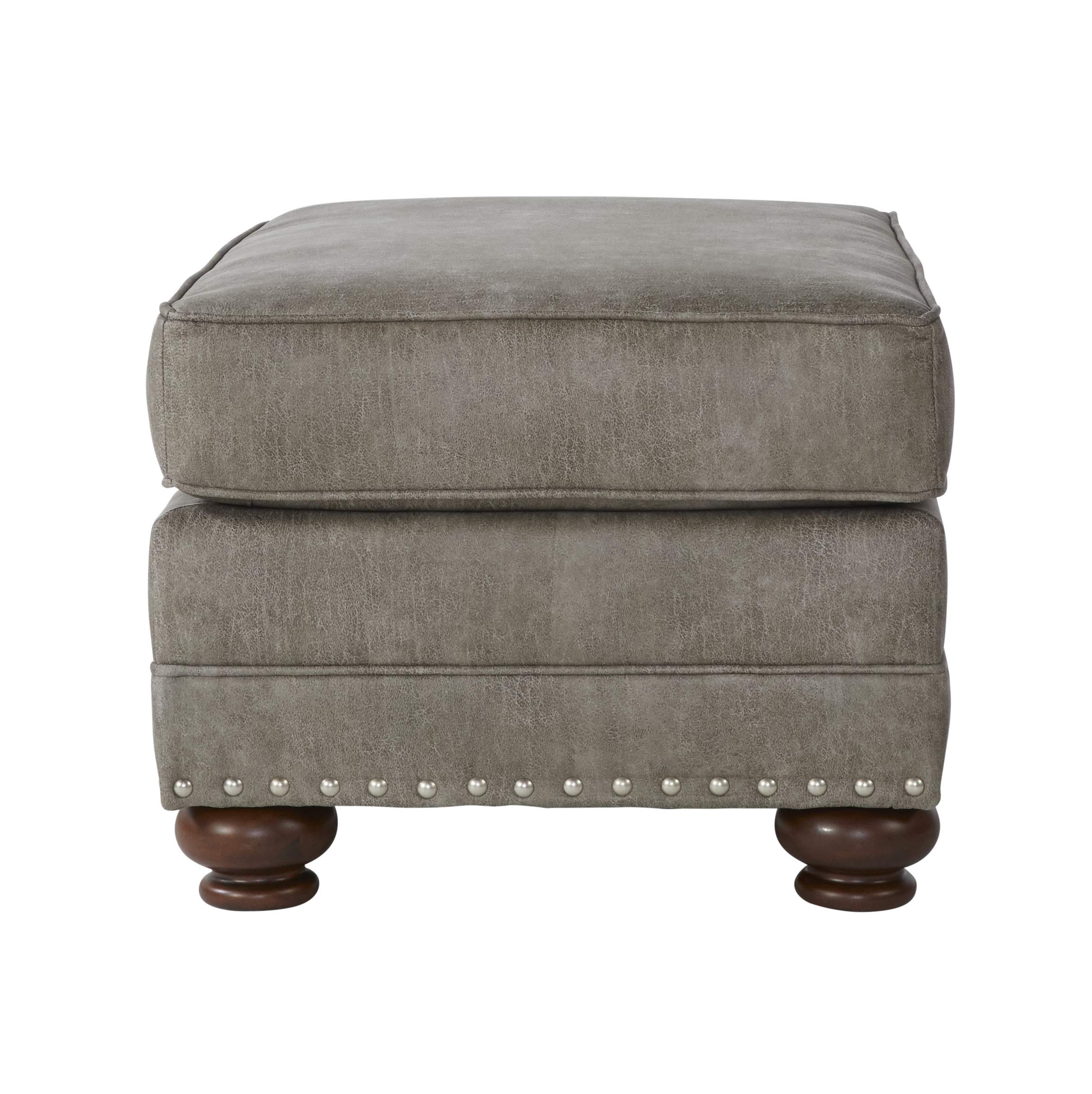 Roundhill Furniture Leinster Faux Leather Upholstered Nailhead Ottoman Footrest Stool - Stone Gray, Modern Living Room Decor, Bedroom Accent, Comfortable Seating for Home Office