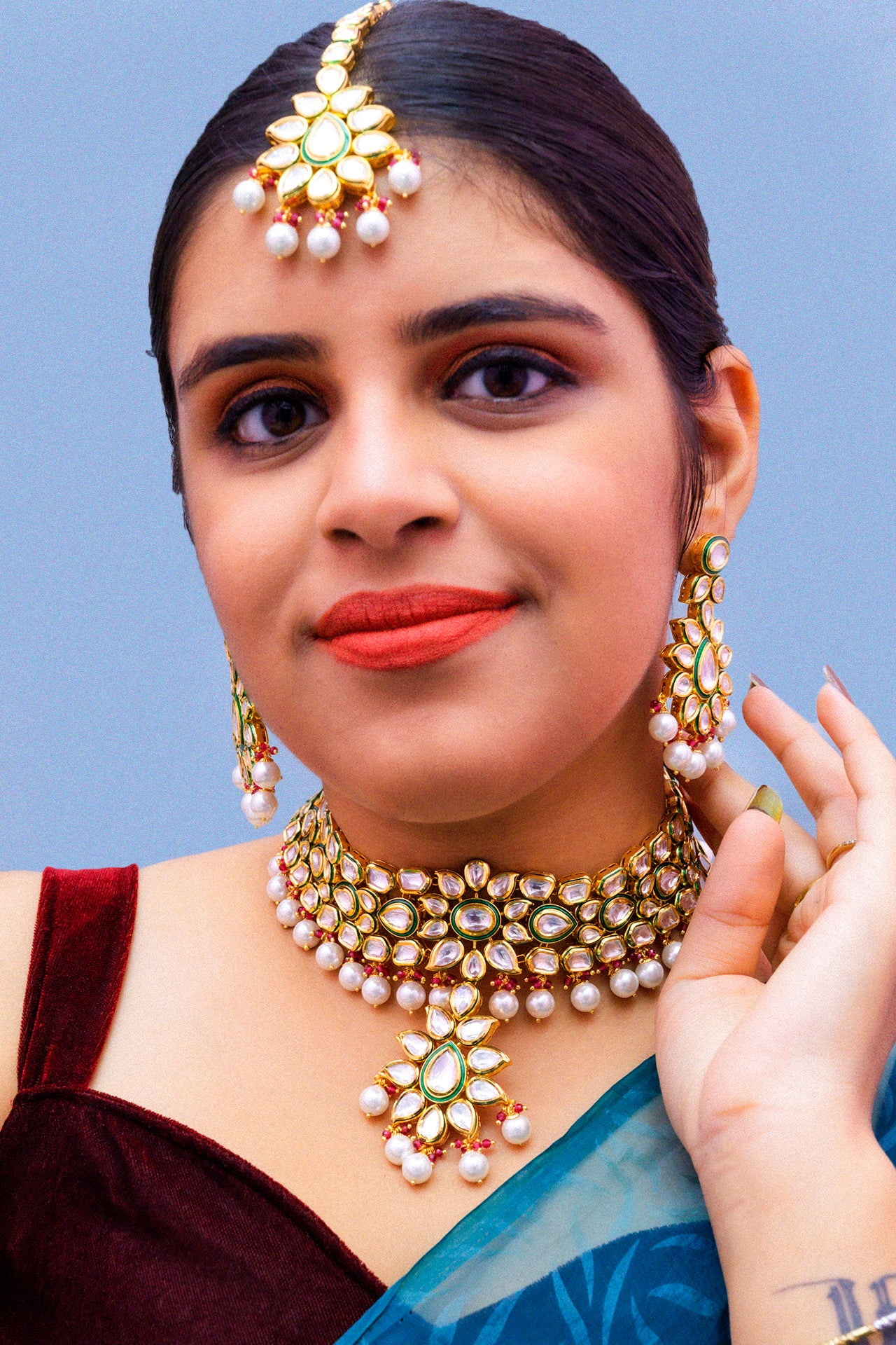 Elegant Gold Plated Royal Kundan Choker Necklace Set with Matching Earrings (D878) - Perfect for Weddings, Parties & Special Occasions