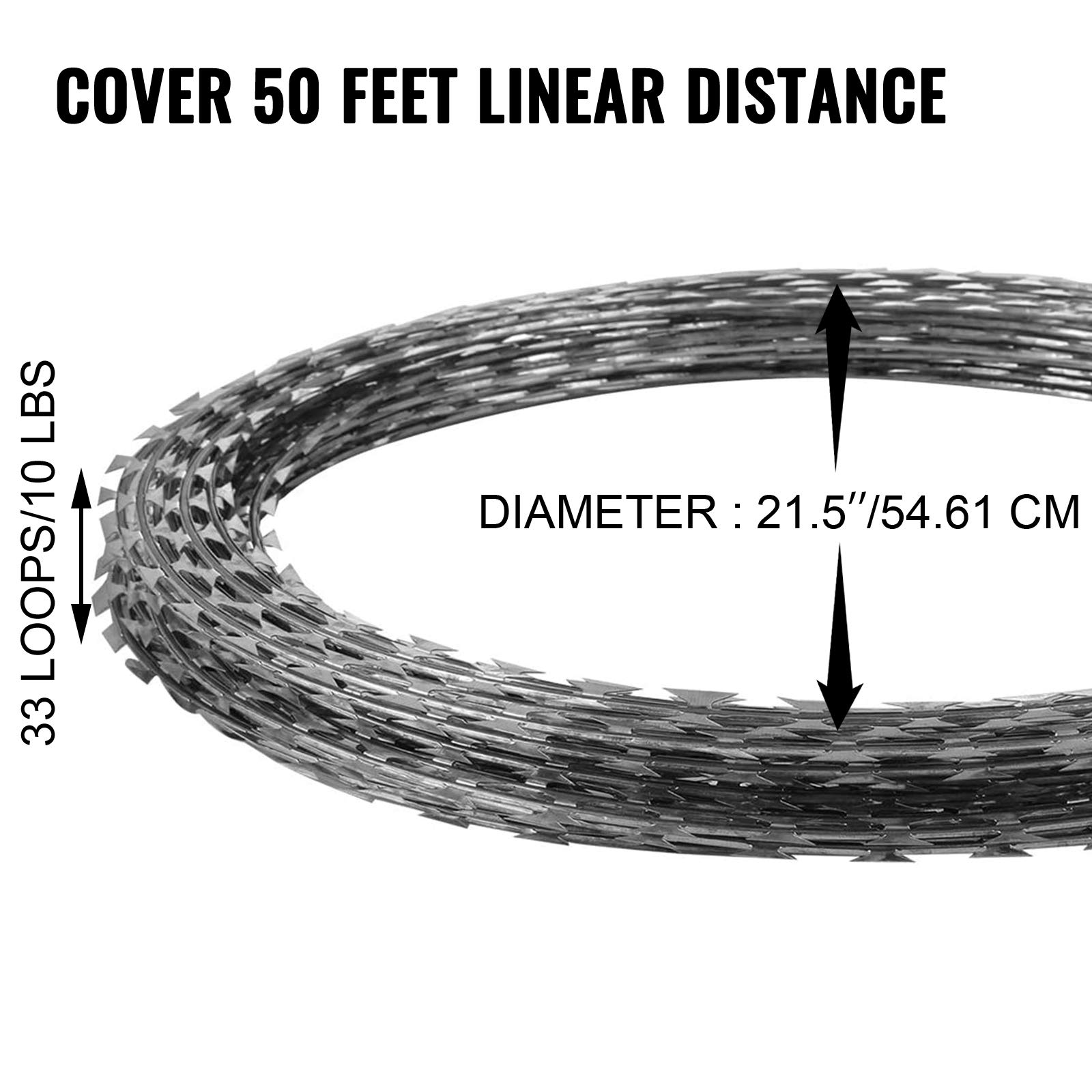 OrangeA 18 Inch Galvanized Barbed Wire Razor Wire - 500 Feet Heavy Duty Fence Security Wire (10 Coils Per Roll) for Farm, Ranch, Construction Site & Perimeter Protection