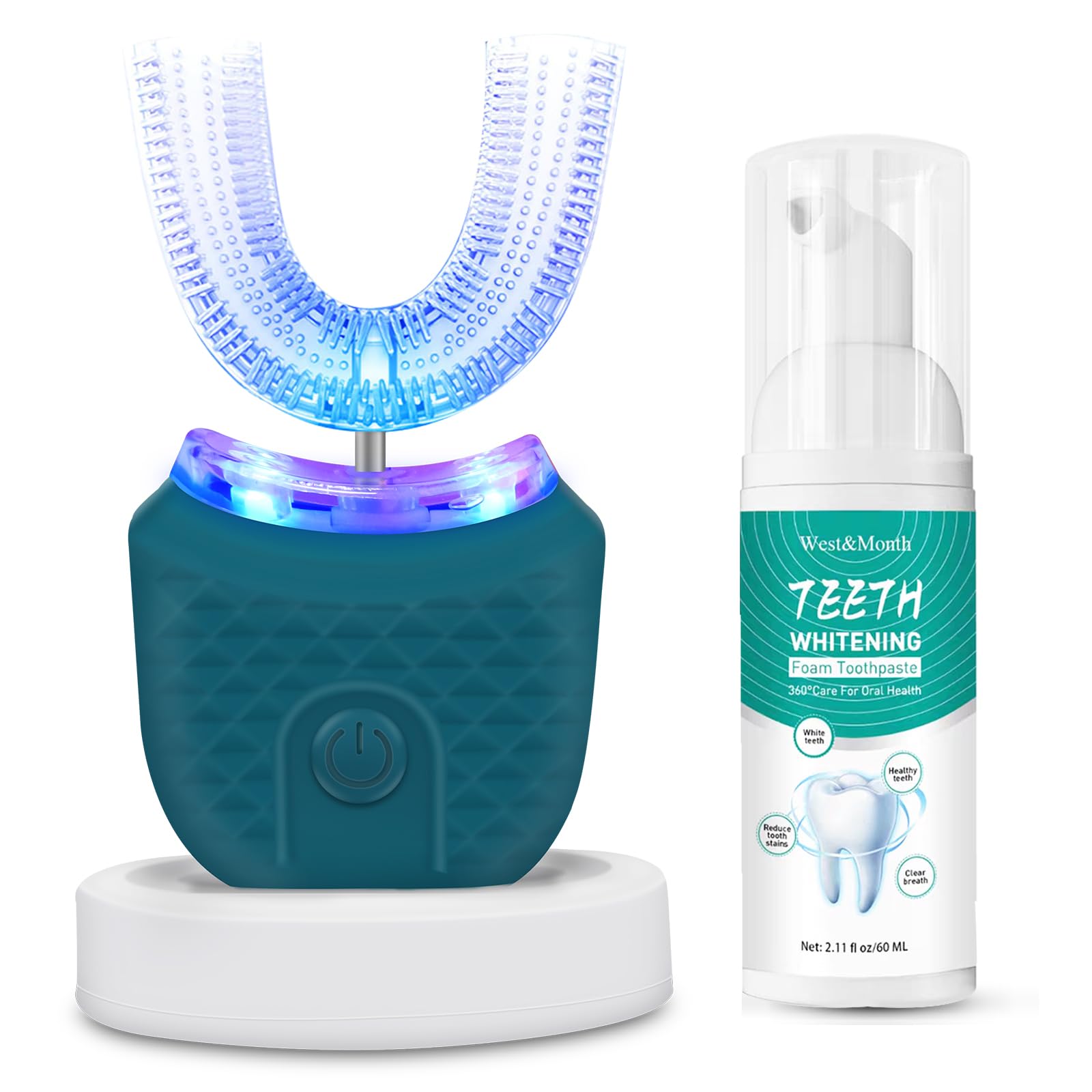 Ultrasonic Electric Toothbrush for Adults - U-Shaped 360° Full Mouth Cleaning, Teeth Whitening, Rechargeable & IPX7 Waterproof (Green) | Perfect for Travel, Home Use & Hands-Free Oral Care