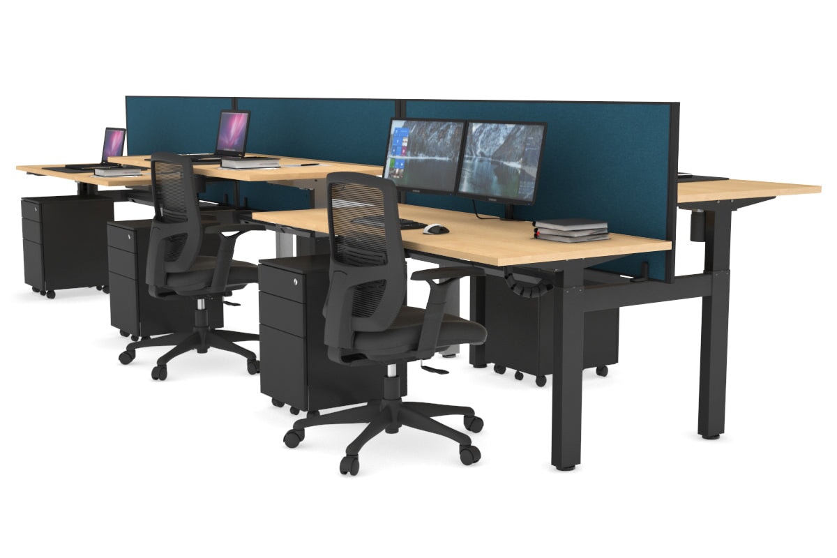 Adjustable 6-Person H Bench Workstation - Black Frame [1200L x 700W] - Perfect for Office, Coworking Spaces & Home Offices