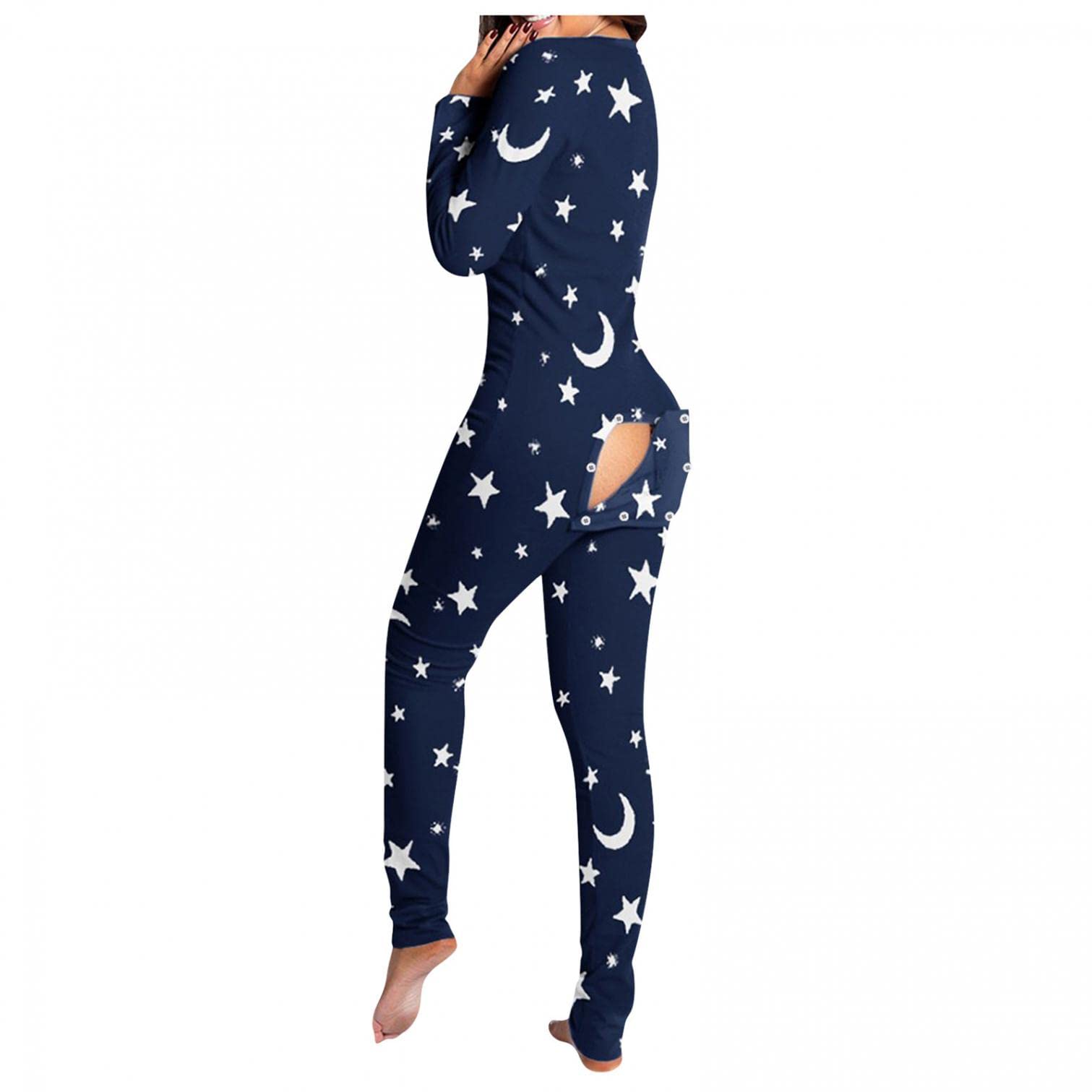 Plus Size Women's Long Sleeve Pajama Jumpsuit - One Piece Sleepwear Bodysuit Set for Comfortable Nightwear & Lounge Wear at Home