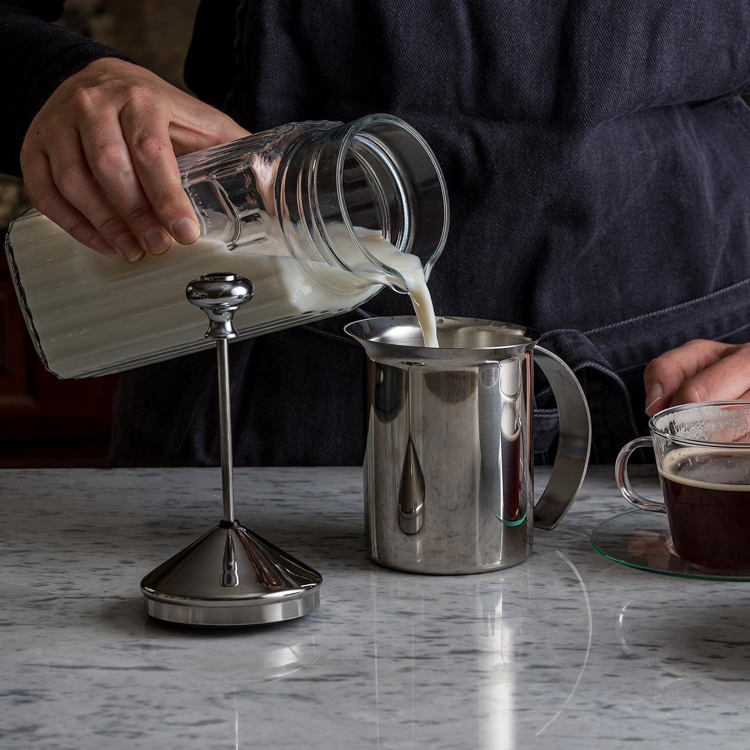 Stainless Steel Milk Frother Pot with Lid - Coffee Foam Maker for Home & Cafe Use