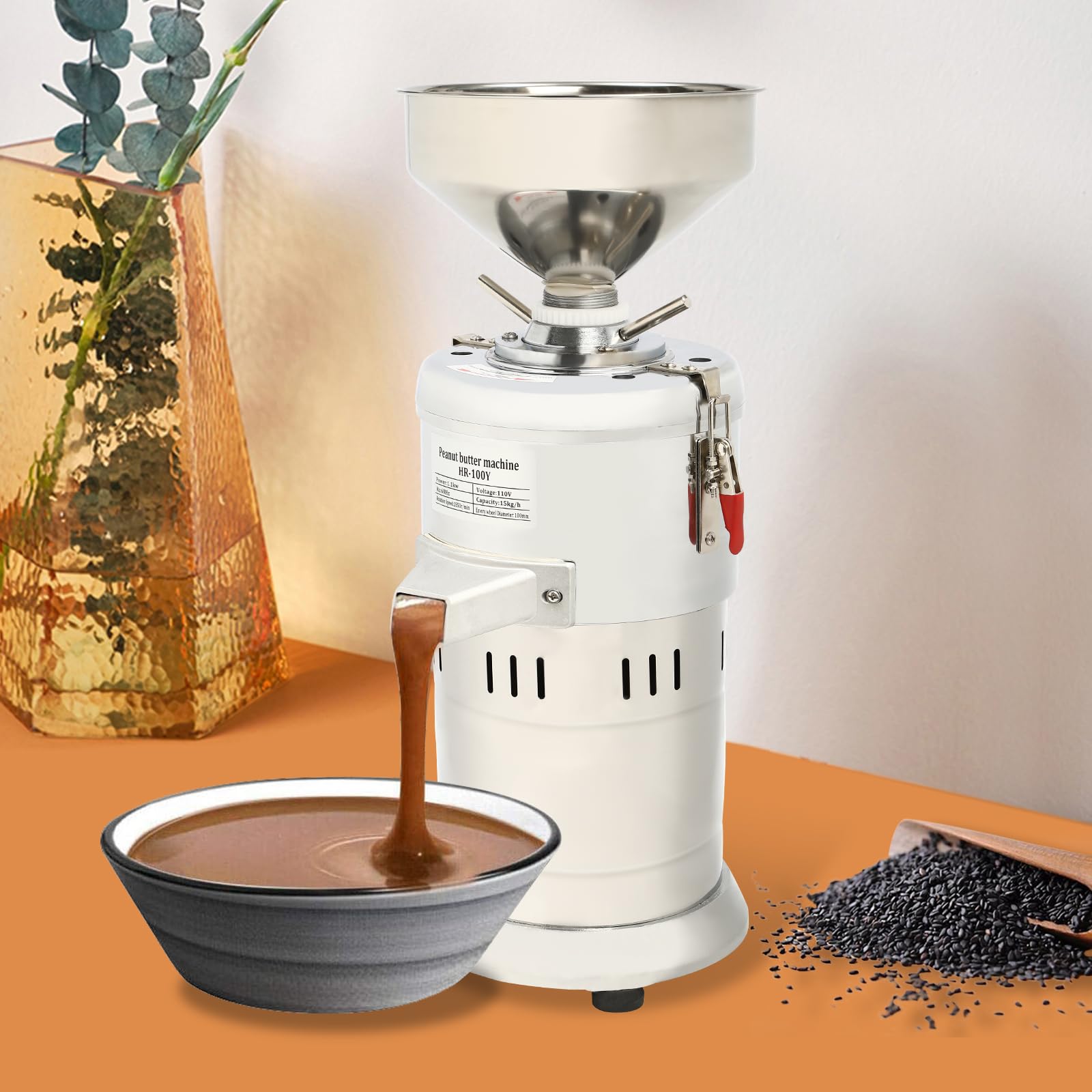 Commercial Peanut Butter Maker Machine 33LBS/H, 1100W Electric Grain Grinder for Almond Cashew Nut, Stainless Steel Sesame Grinding Machine for Home & Business Use - Perfect for Bakeries, Restaurants, and Healthy Snack Preparation