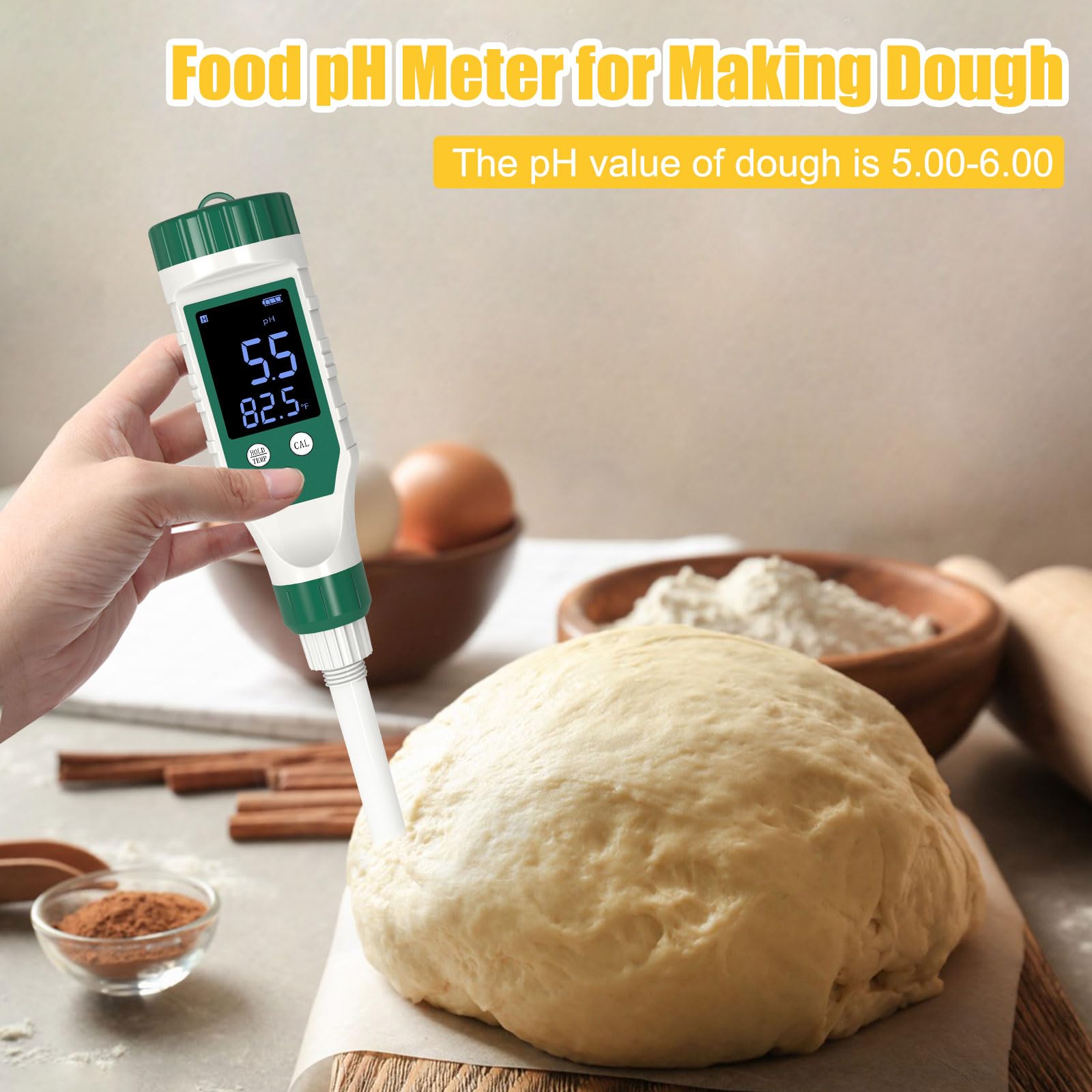 High Accuracy Digital pH Meter for Food - 0.01 Resolution pH Tester with Probe for Sourdough, Bread, Canning, Meat, Cheese & Water | Perfect for Home Brewing, Baking & Food Safety Testing