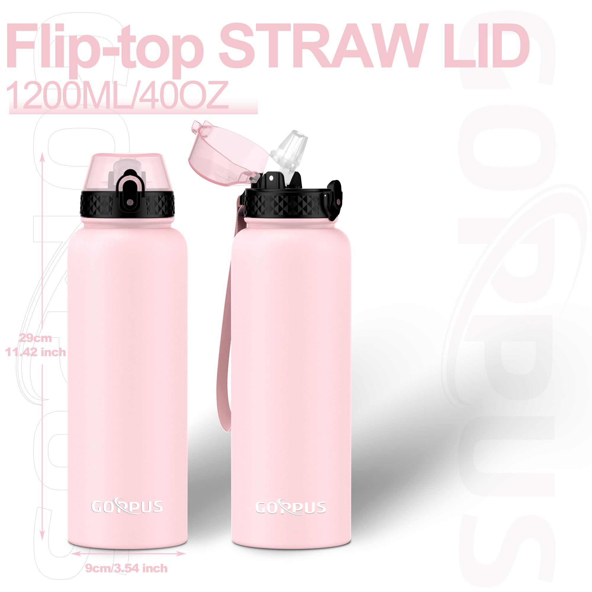 GOPPUS 40oz Stainless Steel Water Bottle with Straw - Double Wall Vacuum Insulated Thermos Flask - Leakproof & BPA Free - Keeps Drinks Cold/Hot for 24 Hours - Perfect for Gym, Hiking, Office & Outdoor Activities