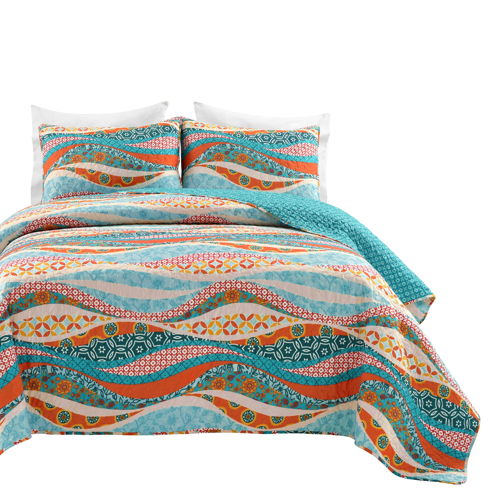 Lush Decor Hailey Reversible Quilt Set - King, Turquoise for Bedroom Decor