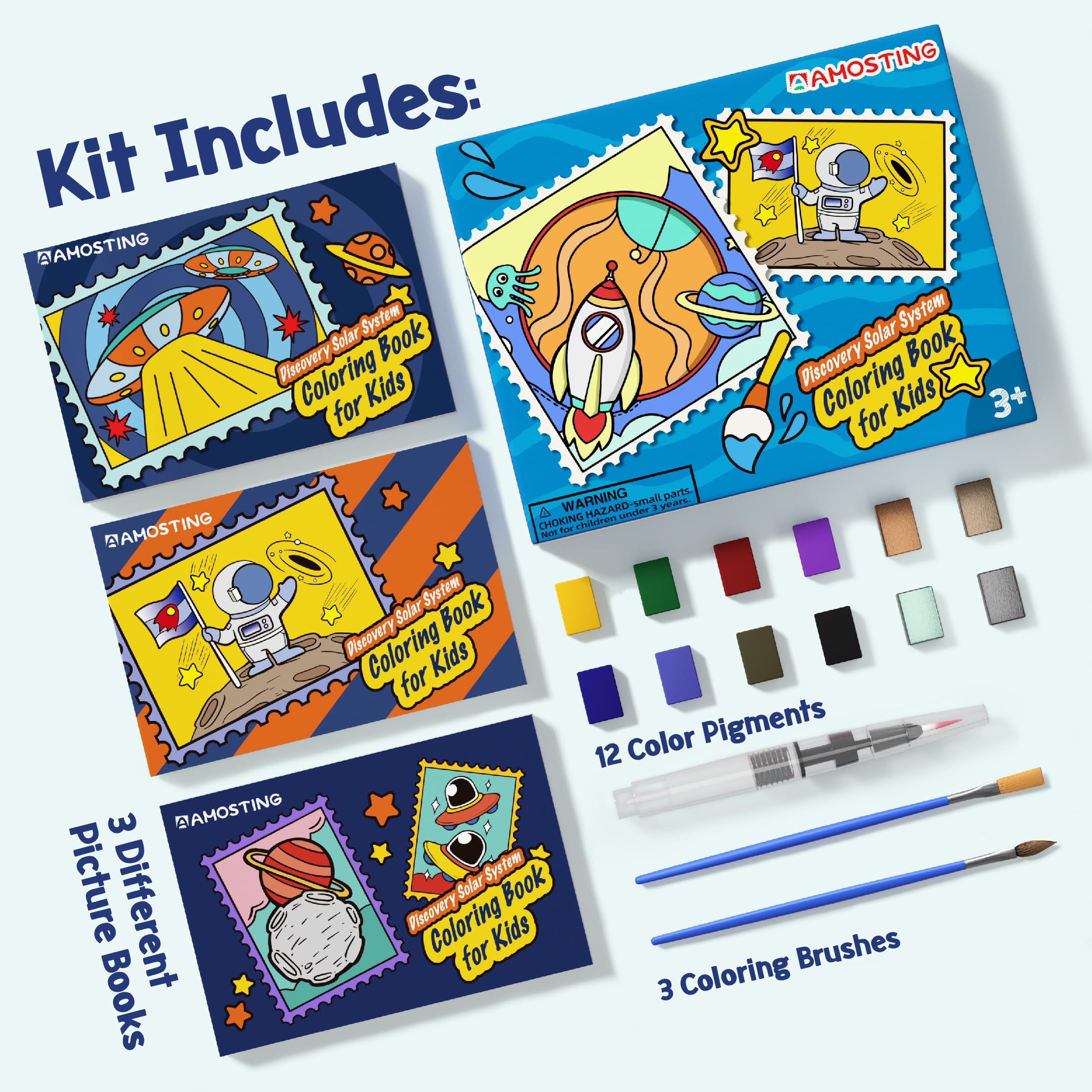 3PCS Water Coloring Books for Kids - Astronaut Theme, 32 Pages Total with 3 Paint Brushes | Arts & Crafts Activity for Ages 4-12 | Perfect for Birthday Gifts, Travel Entertainment & Creative Learning