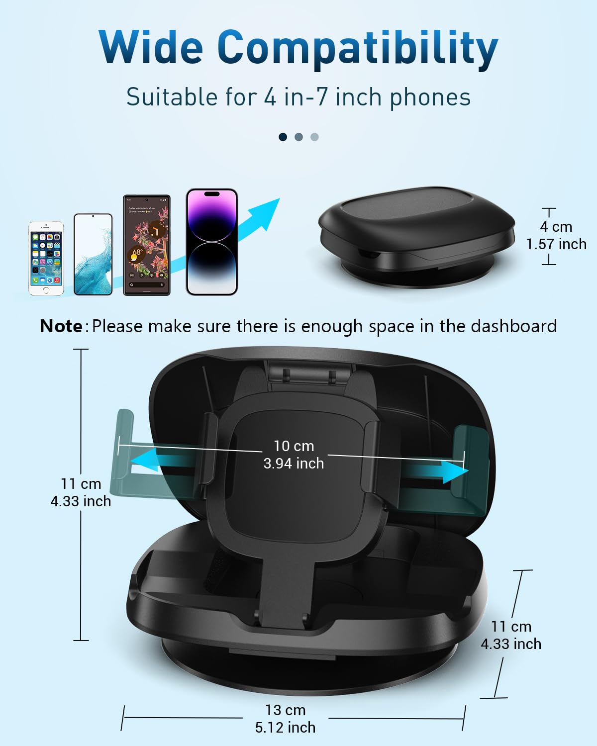 360° Rotatable Car Phone Mount - Adjustable Dashboard Phone Holder for iPhone, Samsung & All Smartphones | Horizontal & Vertical Viewing | Washable & Reusable | Perfect for GPS Navigation, Hands-Free Calls & Road Trips