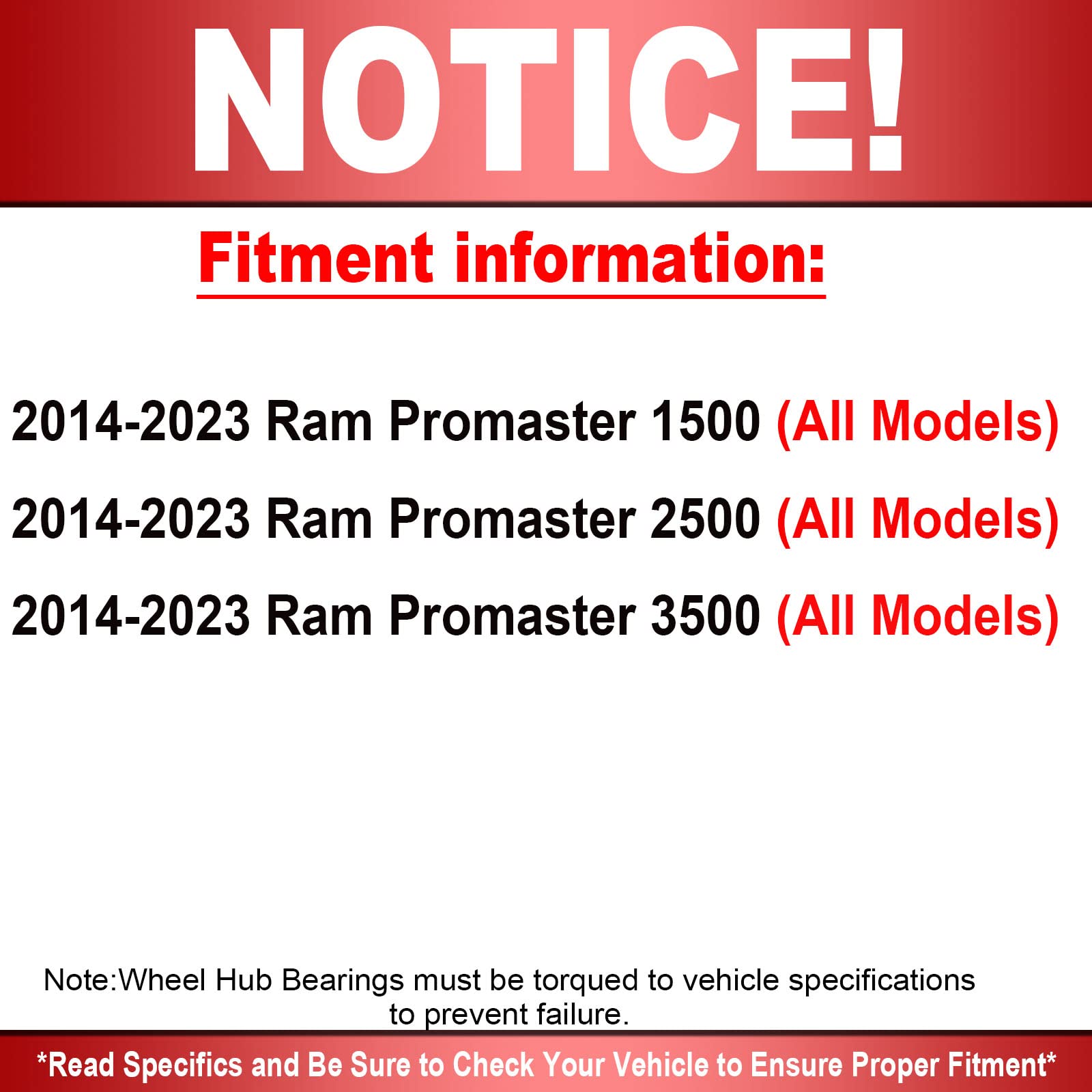541018 Rear Wheel Bearing and Hub Assembly Compatible with 2014-2023 Ram Promaster 1500 2500 3500 - 2pc Set - Perfect for Smooth Rides and Heavy-Duty Towing