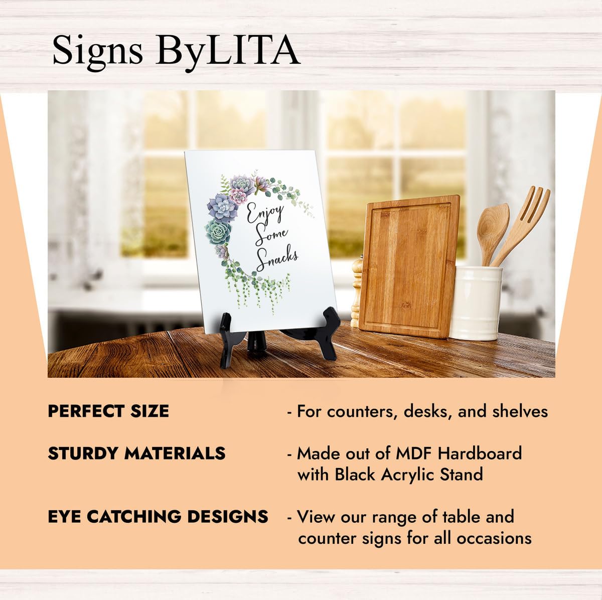 Floral Crescent Design Enjoy Some Snacks Table Sign with Easel - 6
