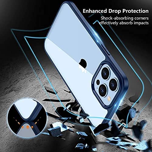 SPIDERCASE Crystal Clear iPhone 13 Pro Max Case - Slim Thin Protective Phone Cover (Blue/Clear) - Anti-Yellowing, Scratch Resistant - Perfect for Everyday Use, Work & Travel