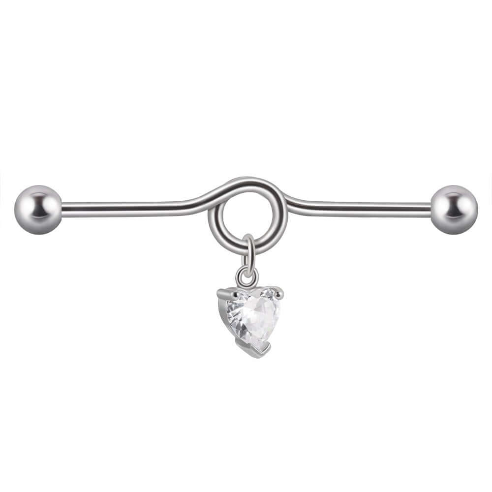 14G Heart Double Hole Industrial Bar Body Jewelry - DL7071 | Perfect for Cartilage, Helix, and Tragus Piercings | Hypoallergenic Surgical Steel for Sensitive Skin