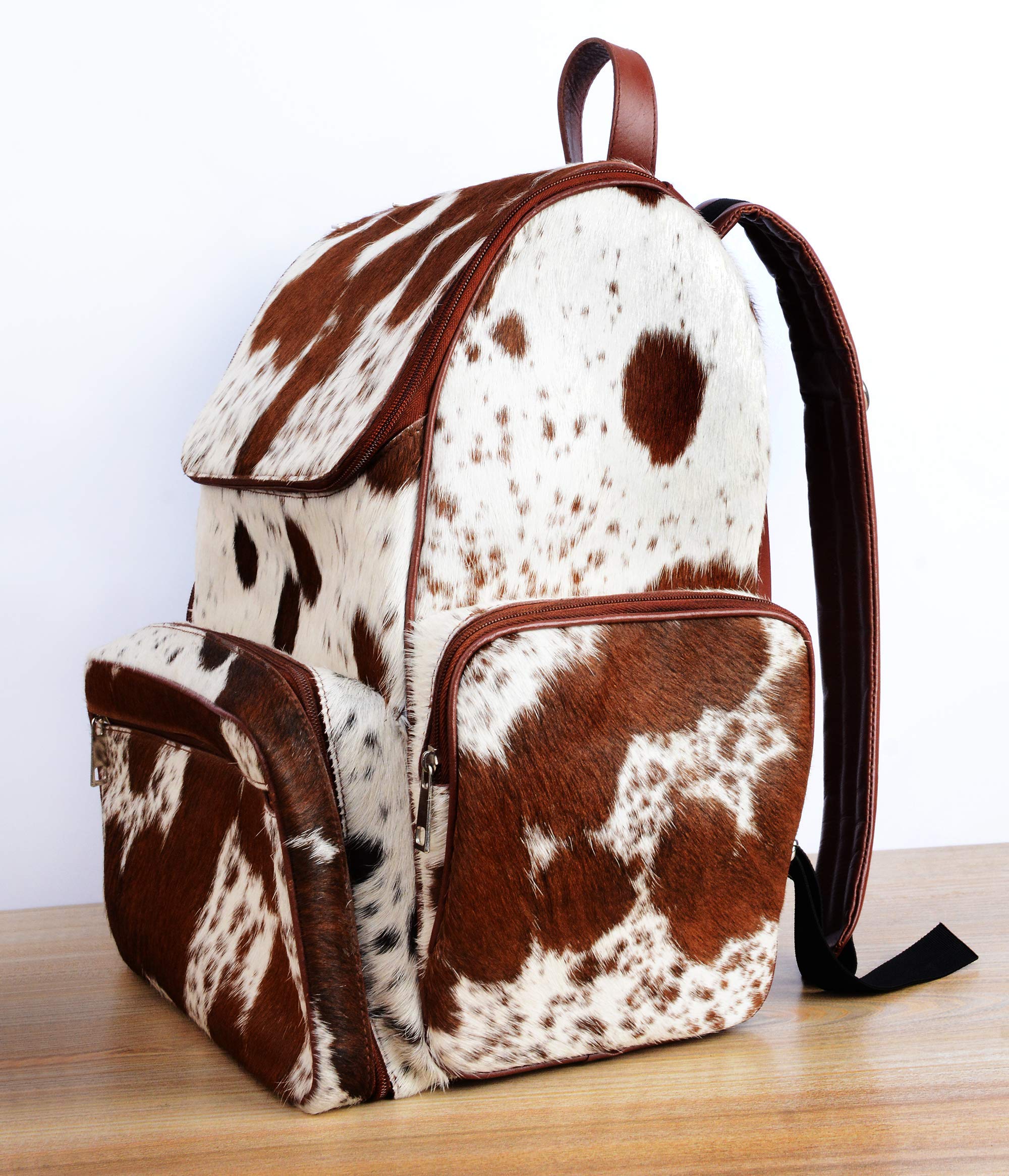 **Brown & White Cowhide Leather Backpack – Stylish Diaper Bag & Travel Shoulder Bag | Perfect Mother’s Day Gift for Women | Ideal for Travel, Work & Daily Use**