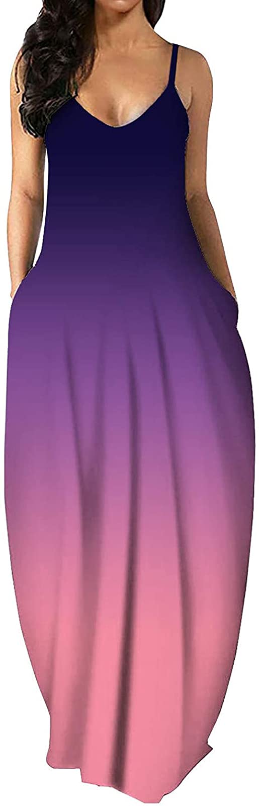 Women's Summer Maxi Dresses - Sleeveless Flowy Long Sundress with Pockets, Plus Size Casual Beach Dress for Vacation, Party & Everyday Wear