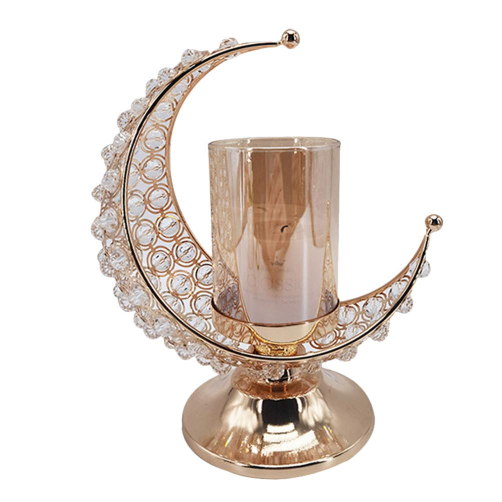 ABOOFAN Vintage Moroccan Candle Holder with Glass Screen Cover - Moon & Lantern Design for Ramadan, Eid Mubarak Decor - Indoor Wreath Centerpiece for Muslim Home Decor, Wedding & Festival Celebrations