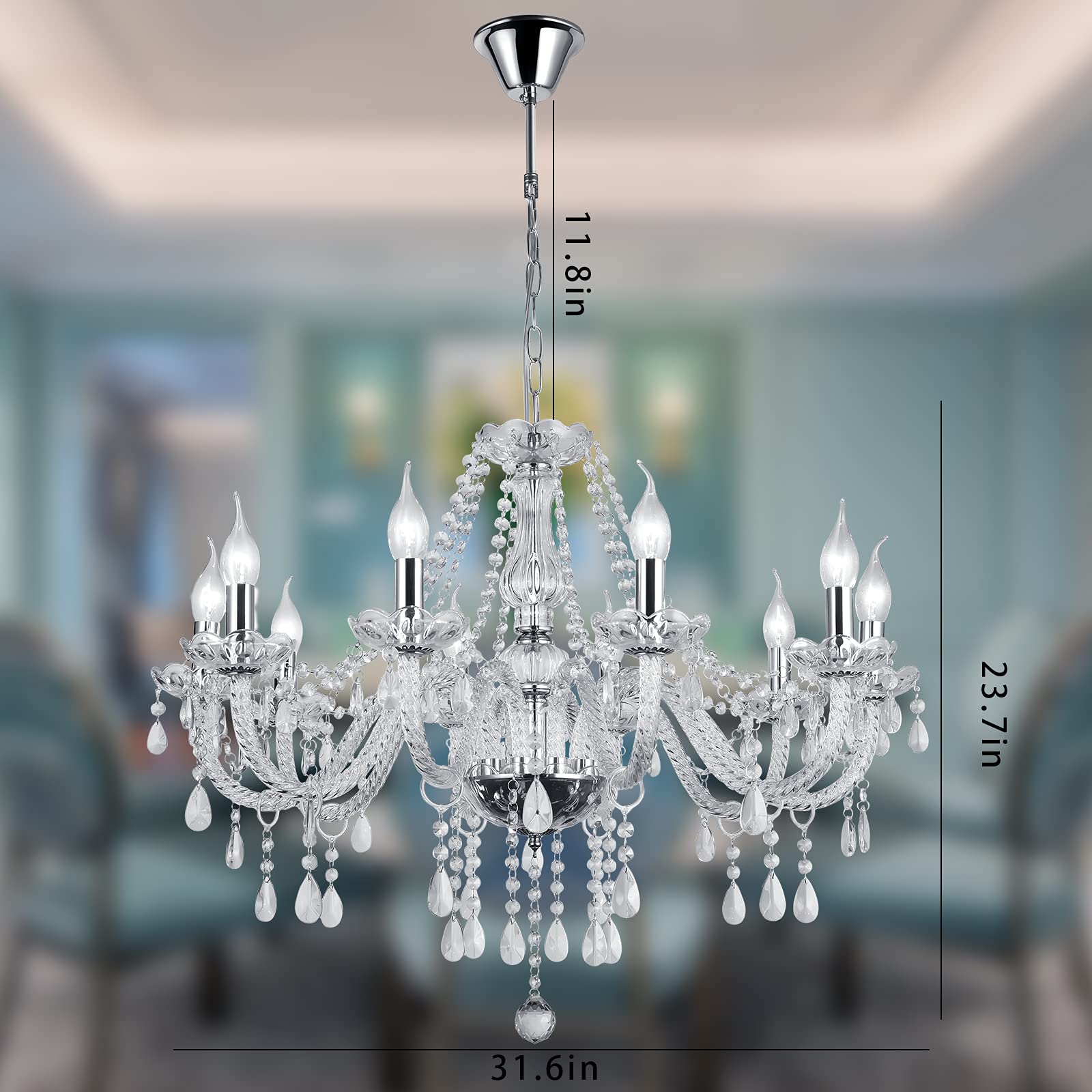 Panghuhu88 Modern Crystal Chandelier - 10-Light Pendant Ceiling Fixture with Elegant Design for Dining Room, Living Room, Bedroom, Hallway & Entryway - Perfect for Home Decor, Wedding & Special Occasions (Includes 10 Bulbs)