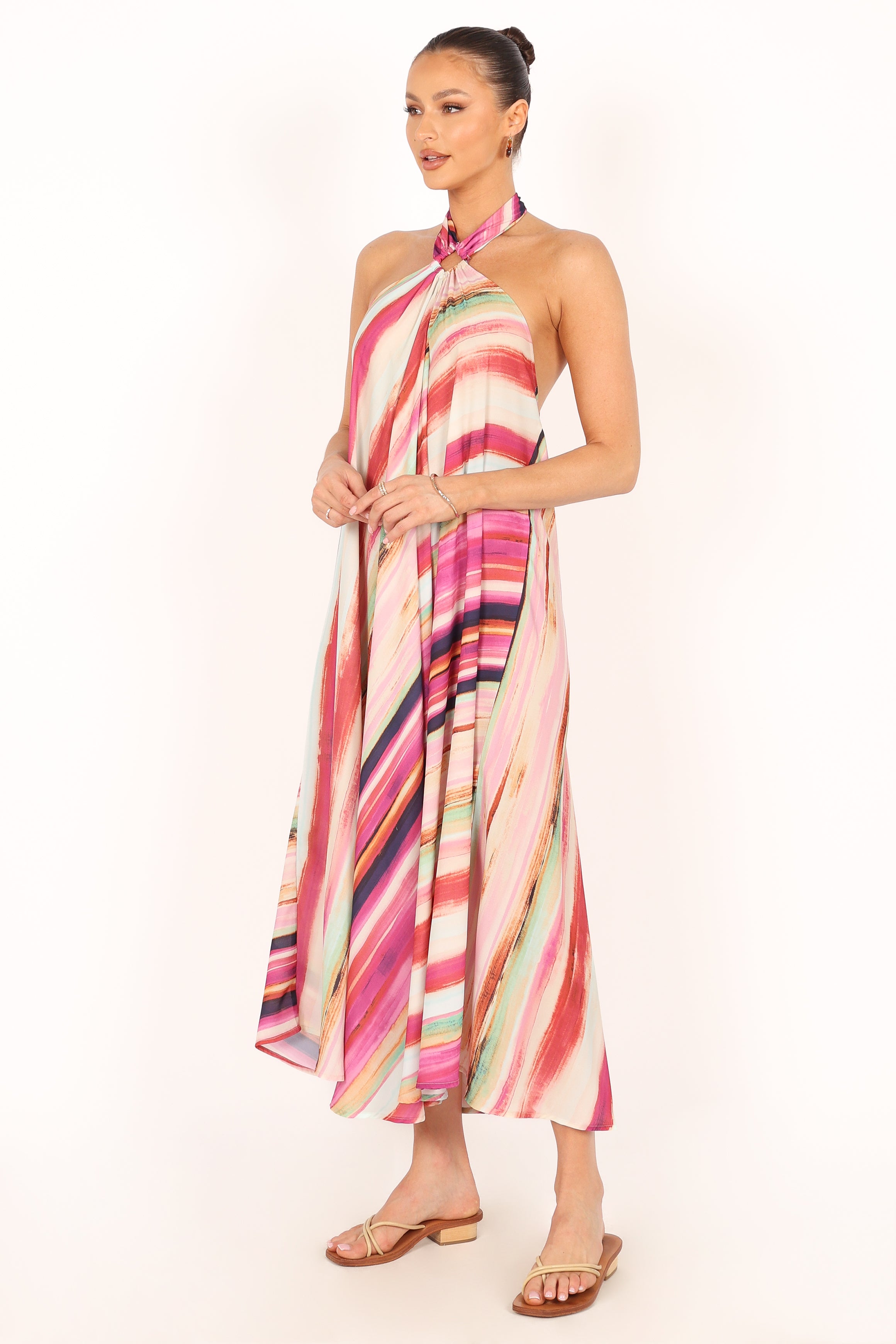 Antonijia Women's Halterneck Maxi Dress - Floral Stripe Design, Long Sleeve Summer Beach Dress for Vacation, Party, and Casual Wear