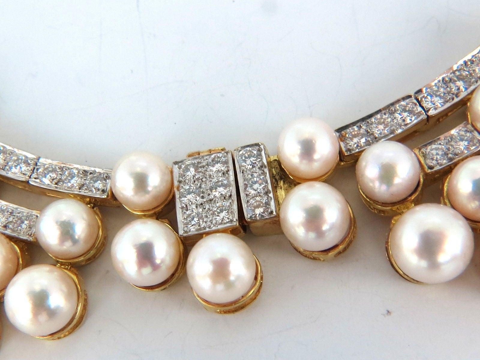 10.00ct Natural Diamonds & Akoya Pearls 18K Gold Opera Riviera Deco Necklace - Elegant Jewelry for Weddings, Parties & Special Occasions