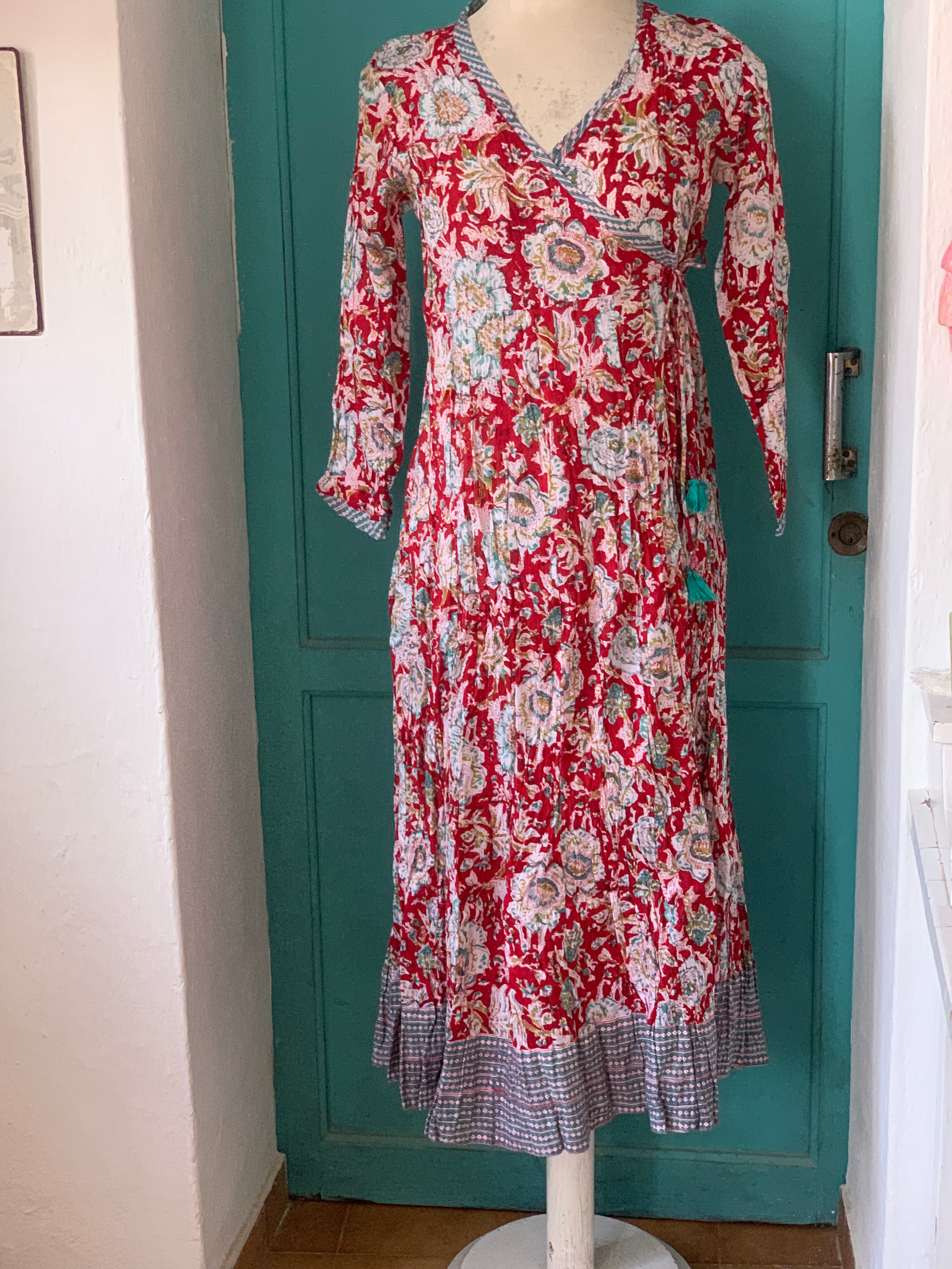 Elegant Wrap Dress - Moulin Rouge Style Floral Print Women's Dress for Parties, Date Nights & Special Occasions