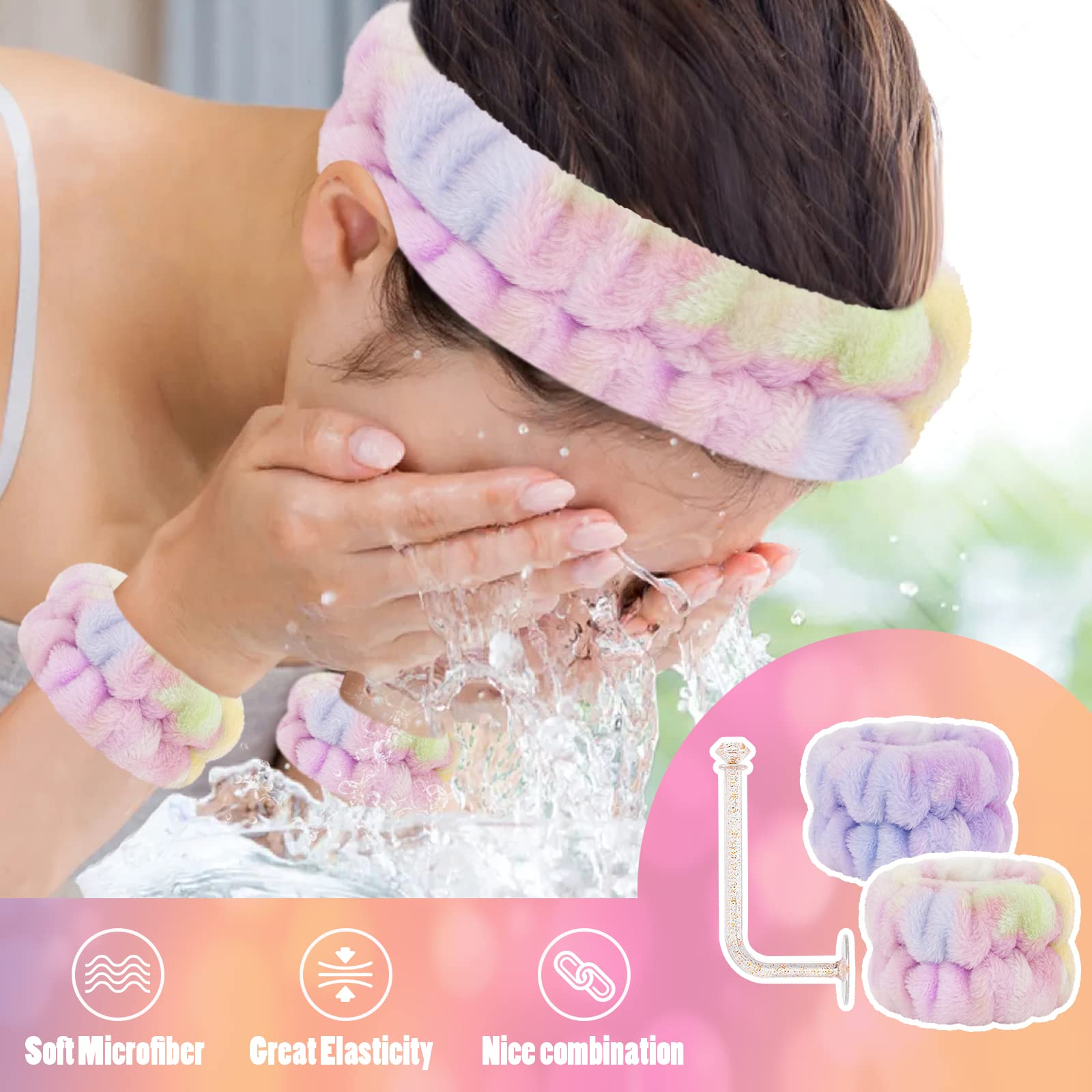 **Soft Microfiber Face Wash Headband & Wristband Set - Absorbent Spa Scrunchies with Holder for Washing - Perfect for Skincare, Makeup Removal & Spa Days**