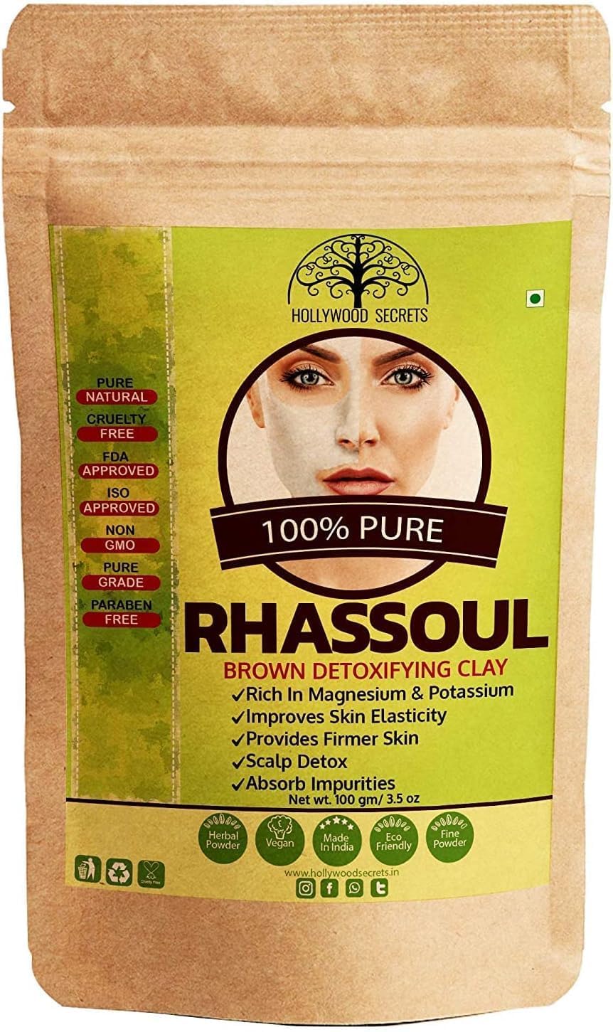 Pure Rhassoul Clay Powder for Skin & Hair - 100% Natural Moroccan Lava Clay, 100g - Deep Cleansing, Detoxifying & Exfoliating for Face, Body & Scalp Care