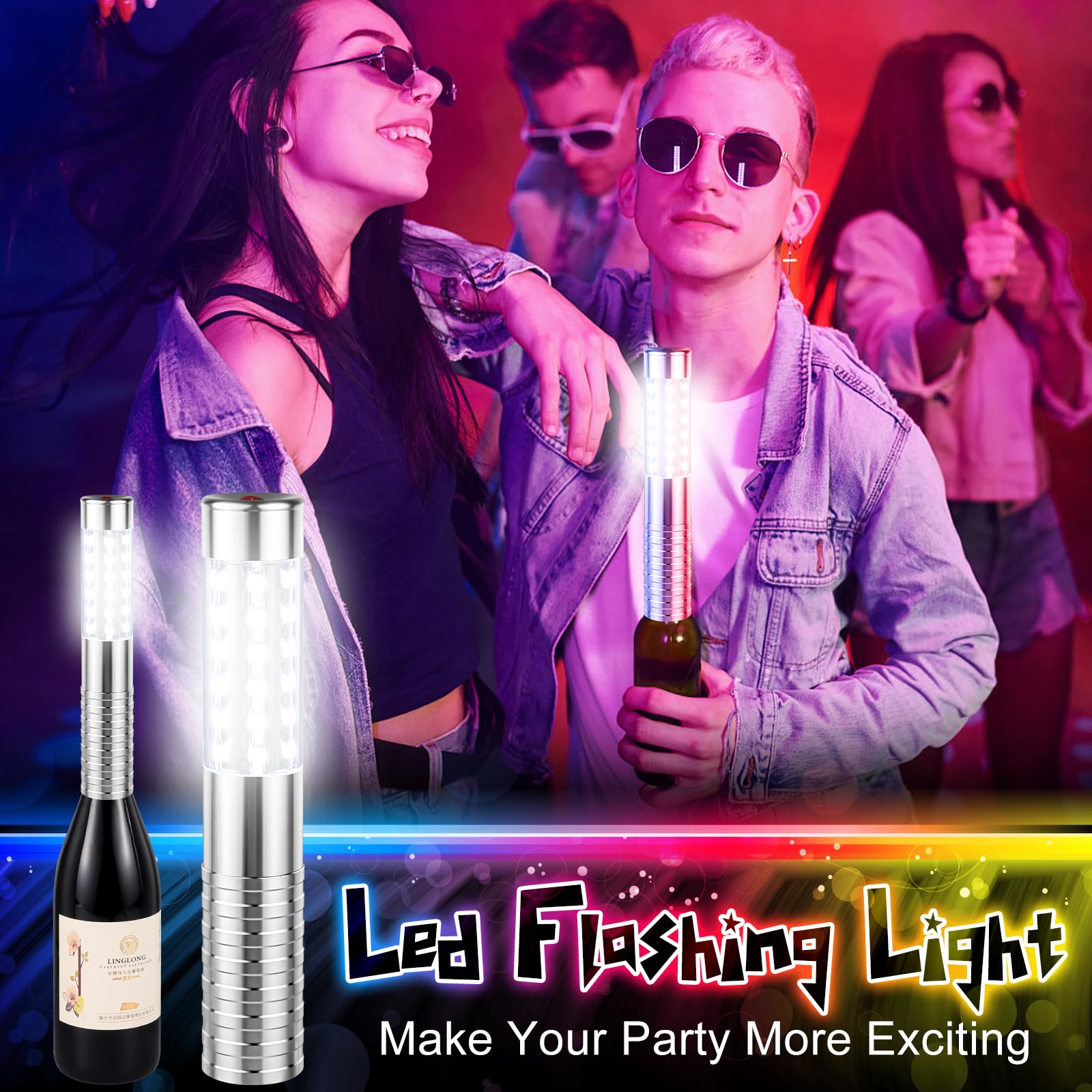 Rechargeable LED Strobe Baton Light - Bright Champagne Bottle Topper for Bars, Nightclubs, Weddings & Concerts | Handheld Party Lighting for Events & DJ Performances