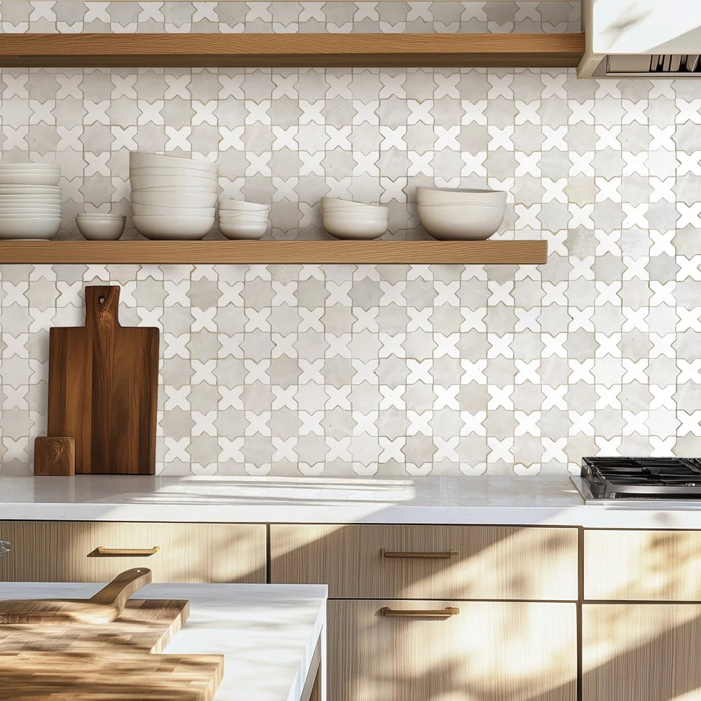 Zellige Mosaic Tiles - Handcrafted Moroccan Starburst Pattern Ceramic Tiles for Kitchen Backsplash, Bathroom & Pool Decor
