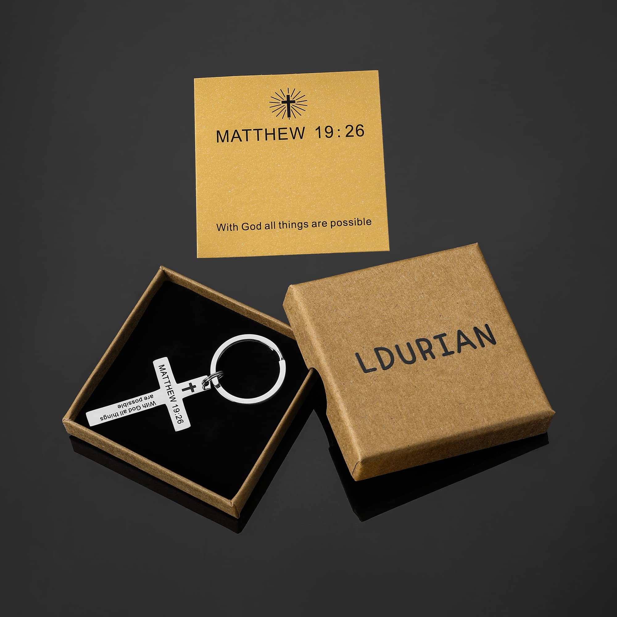 Ldurian Christian Cross Keychain for Men - Religious Scripture & Bible Verse Keychain - Easter Basket Stuffer Gift - Perfect for Church Events, Baptisms & Daily Faith Inspiration