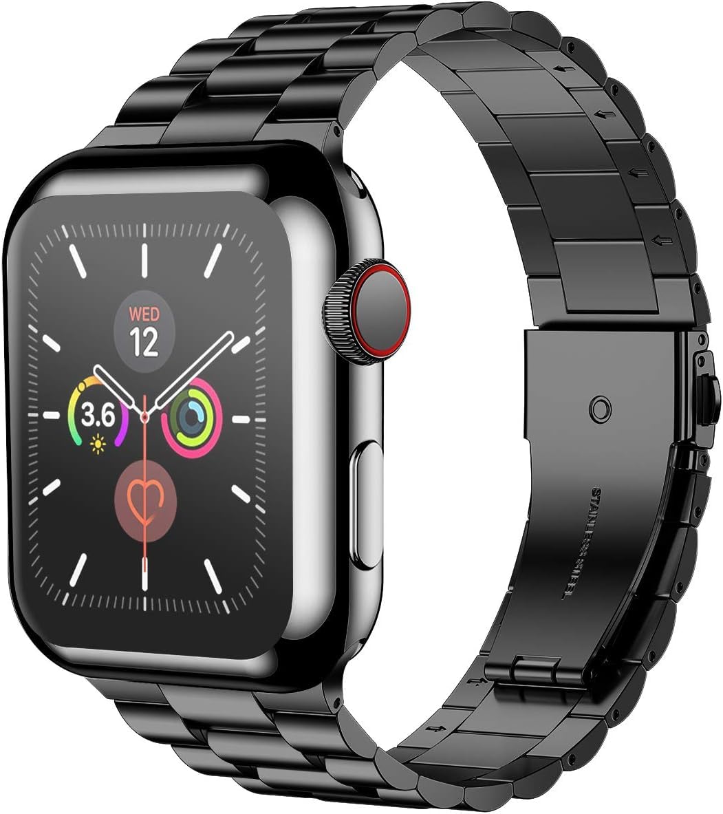 Premium Stainless Steel Apple Watch Band 40mm Compatible with Series 6/5/4/SE - Elegant Black Metal Bracelet with Screen Protector Case for Women | Perfect for Work, Gym & Everyday Wear