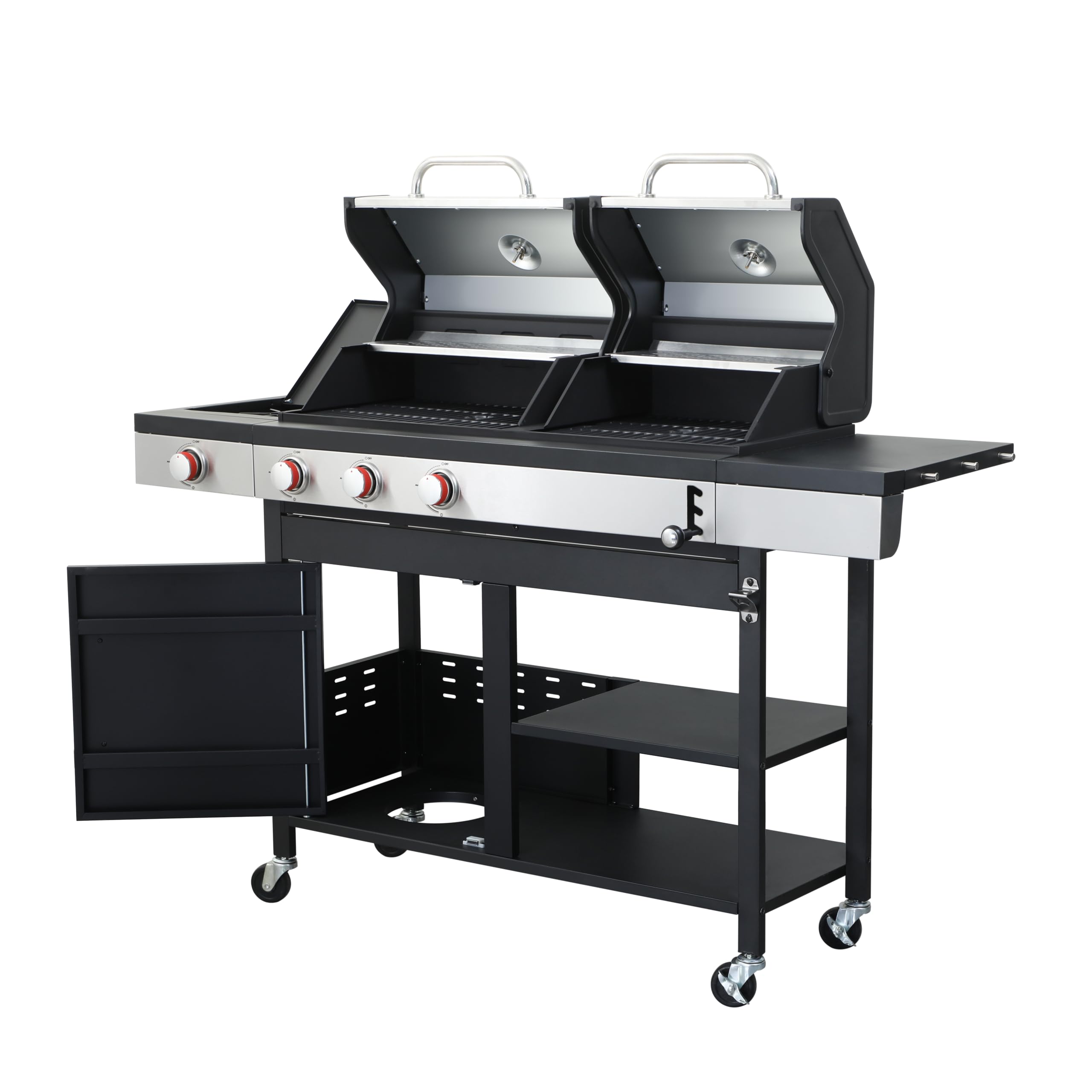 3 Burner Propane Gas BBQ Grill - 37,230 BTU Outdoor Grill with Side Burner & Enameled Cast Iron Grids | Stainless Steel Charcoal Grill with Wheels | Perfect for Backyard, Patio, Camping & Tailgating Parties