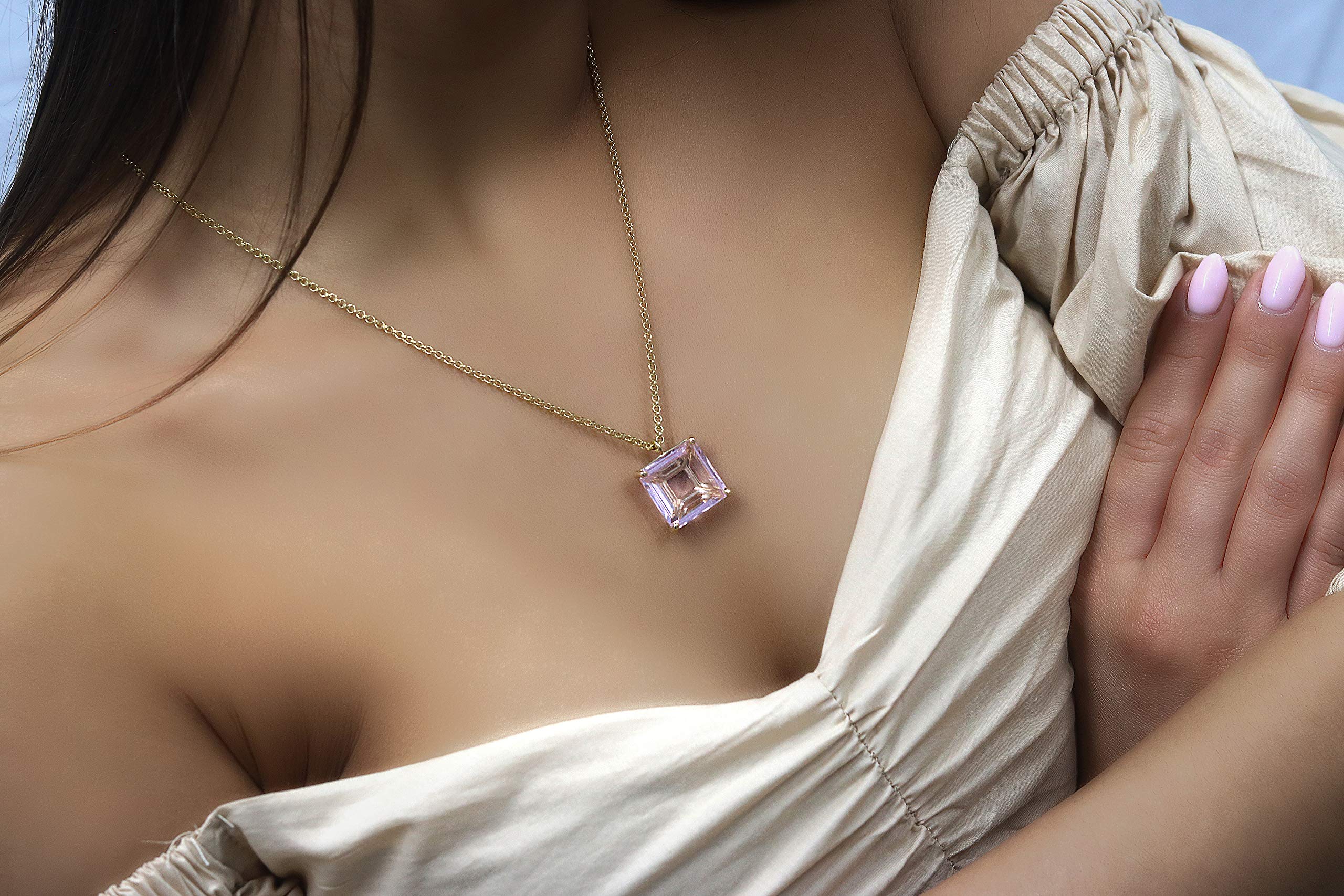 Anemone Jewelry Rose Quartz Pendant Necklace - Natural Gemstone Birthstone Jewelry for Women - Elegant Layering & Statement Necklace - Handmade Fashion Gift for Her - Perfect for Valentine's Day, Anniversary & Birthday Gifts