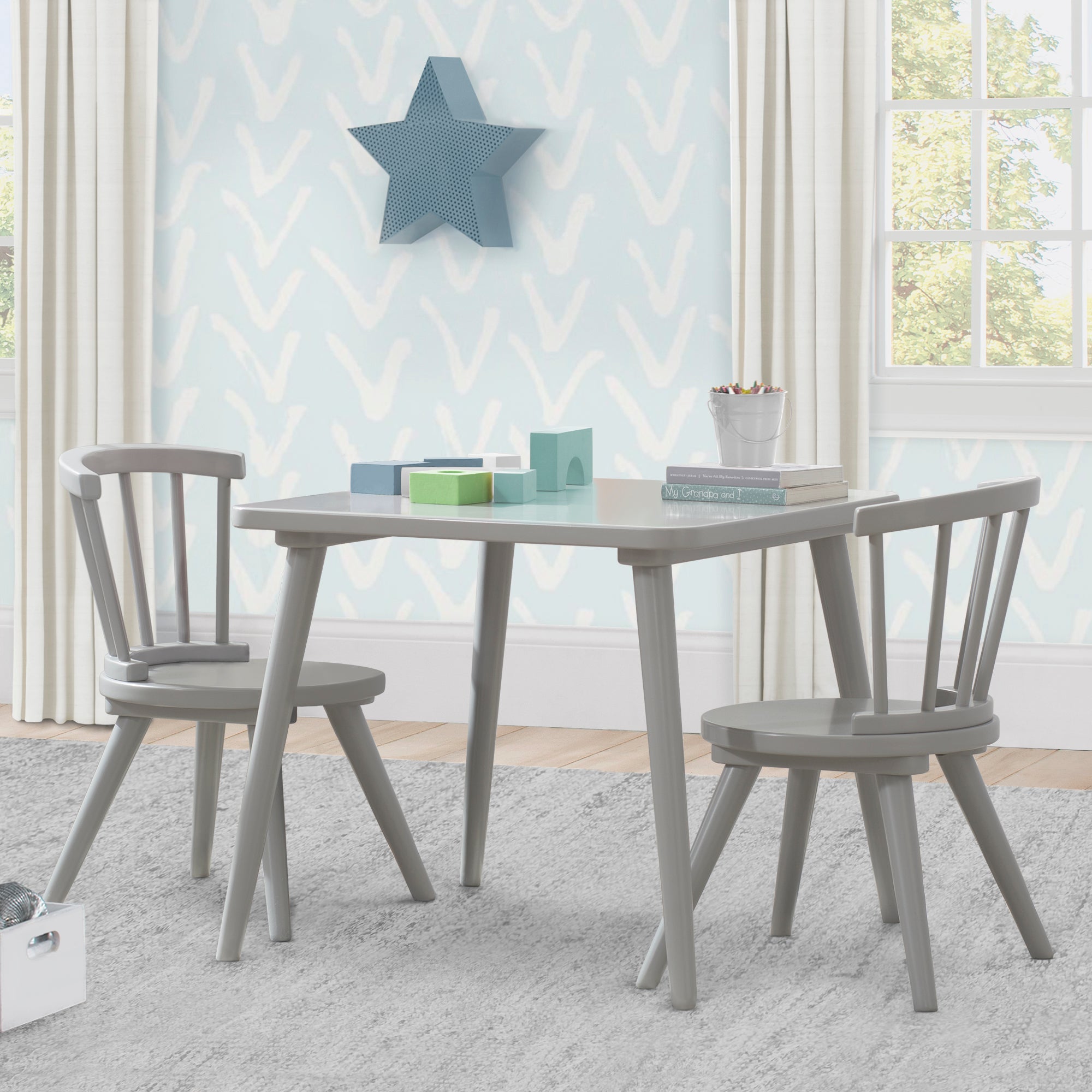 Windsor Dining Table and 2 Chairs Set - Solid Wood Kitchen Furniture for Small Space, Breakfast Nook, or Apartment Dining Area