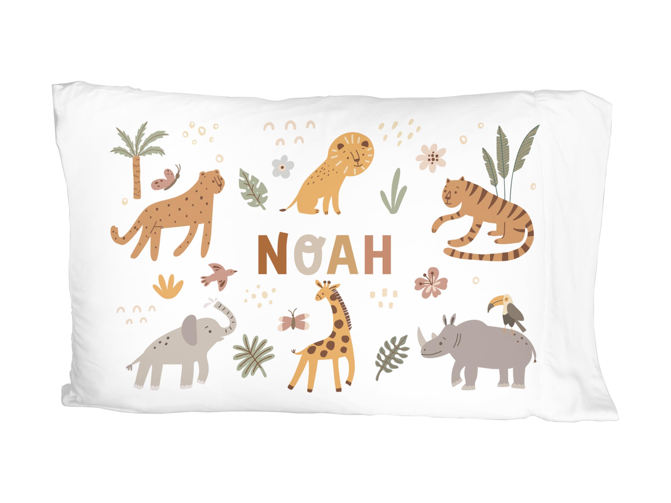 Personalized Safari Animals Pillowcase - Kids' Name Jungle Decor for Nursery & Bedroom