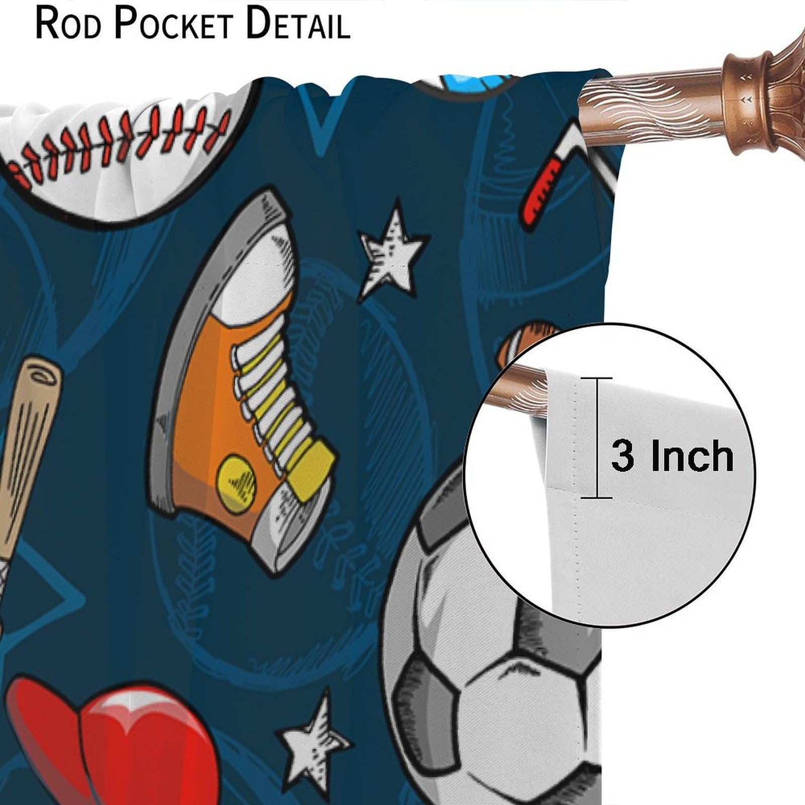 Boys Sports Curtains for Kids Bedroom - Basketball Soccer Baseball Window Treatments for Teen Girls, Living Room & Playroom (84x84 Inches) - Perfect for Sports-Themed Decor, Game Rooms & Teen Bedrooms