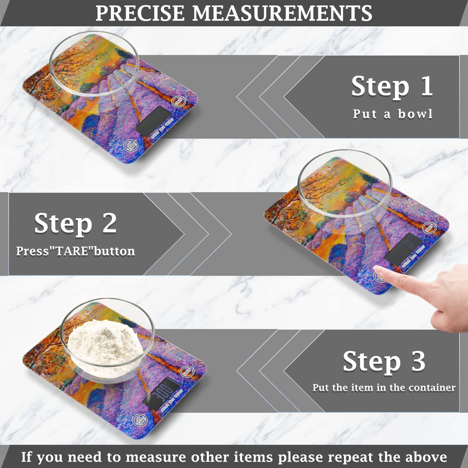 Lavender Digital Kitchen Scale - Waterproof Food Scale in oz/g for Cooking & Baking