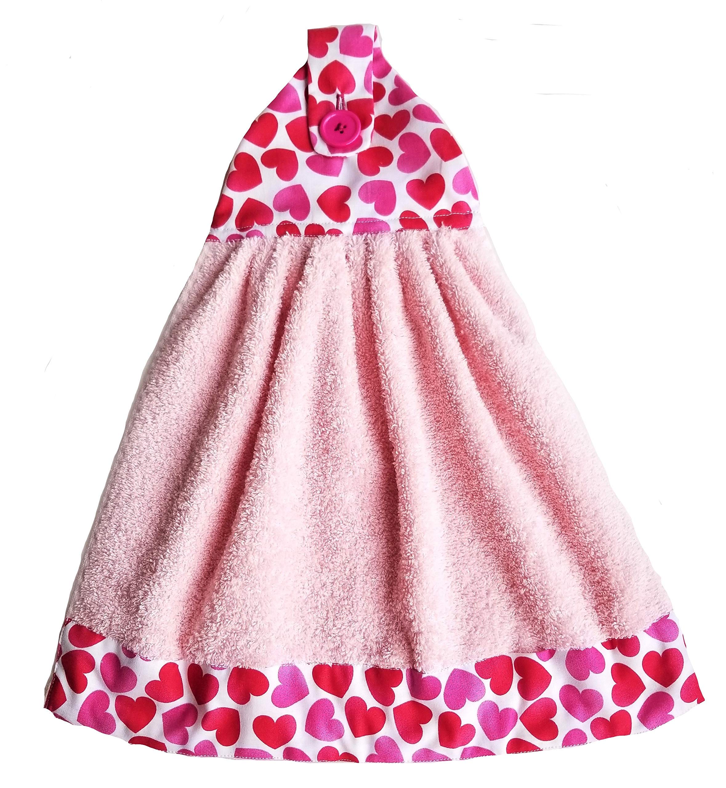 Valentine's Day Kitchen Hanging Towel - Pink & Red Heart Design for Valentine's Gifts - Perfect for Kitchen Decor, Romantic Home Accessories & Valentine's Day Party Supplies