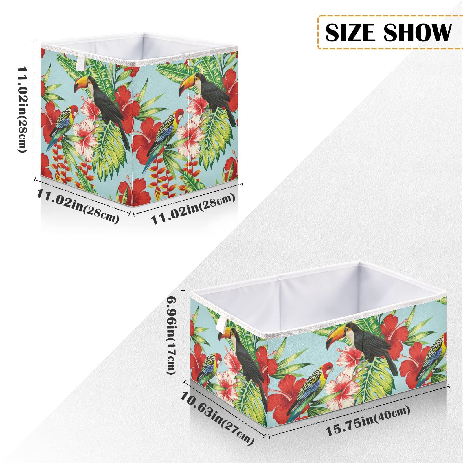 DOMIKING Foldable Fabric Storage Bins - 11 Inch Closet Organizers for Bedroom & Shelves | Toucan Parrot Design