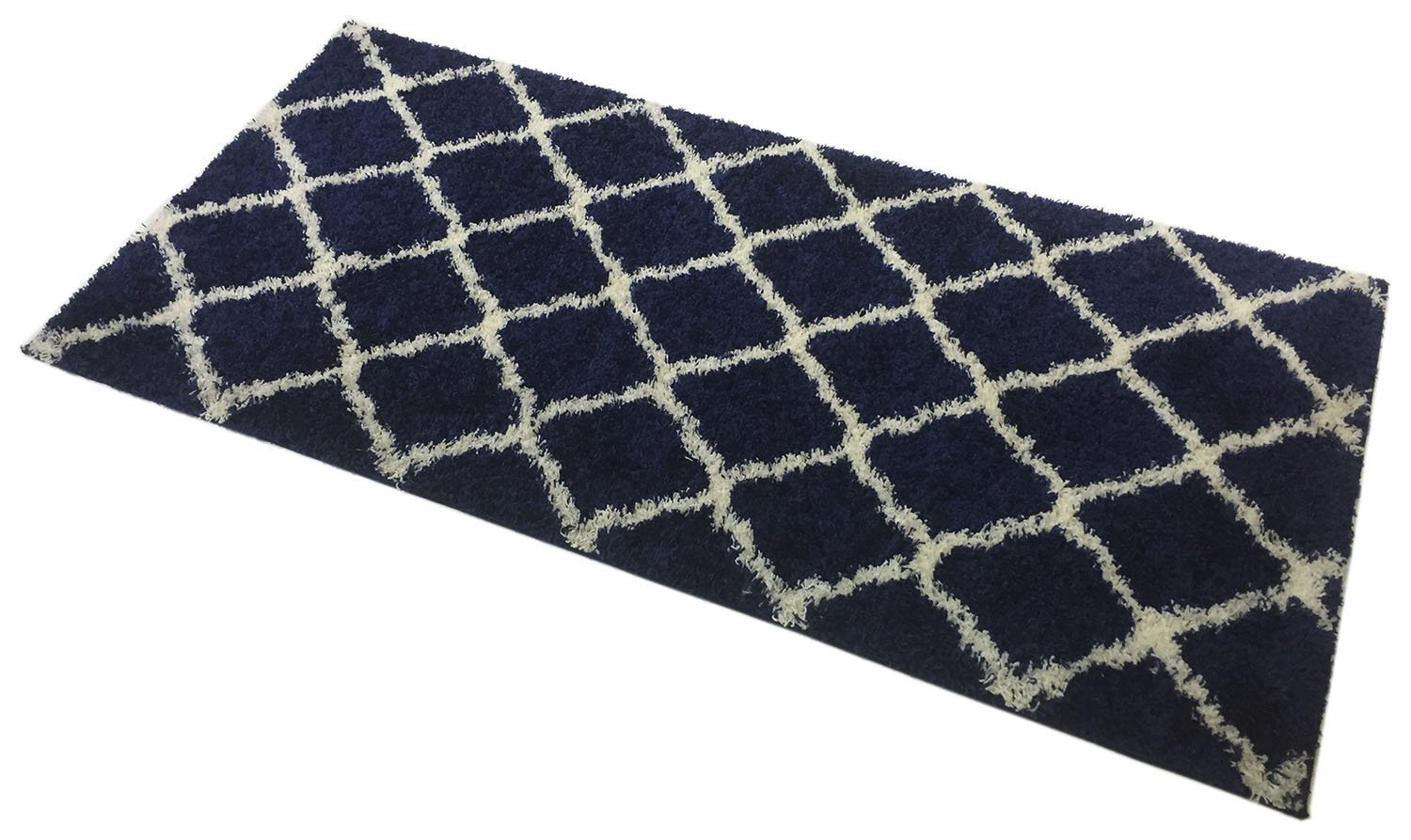 Navy Blue Trellis Shag Area Rug - Soft Shaggy Collection for Living Room, Bedroom - 3'3