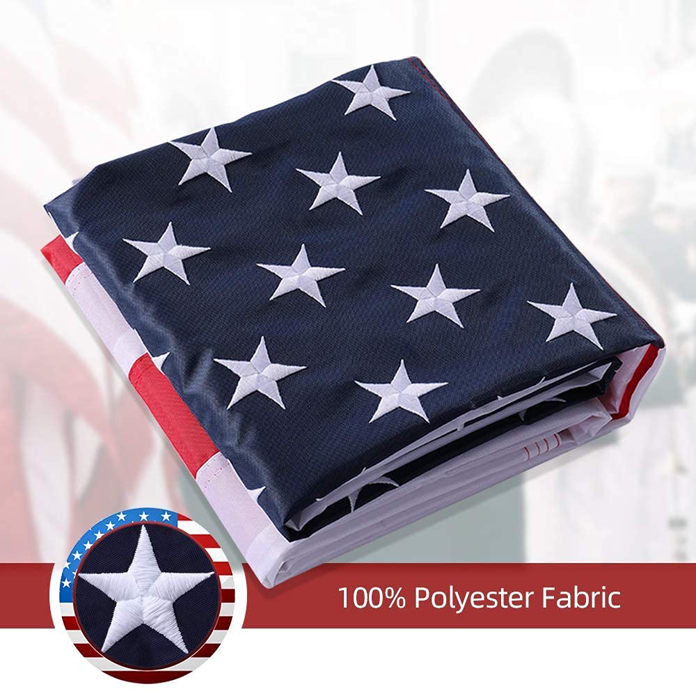 8x12 Ft American Flag - Heavy Duty 210D Polyester US Flag with Embroidered Stars & Sewn Stripes - All Weather Outdoor USA Flag with Brass Grommets - Perfect for Backyards, Parades, Schools, and Patriotic Events