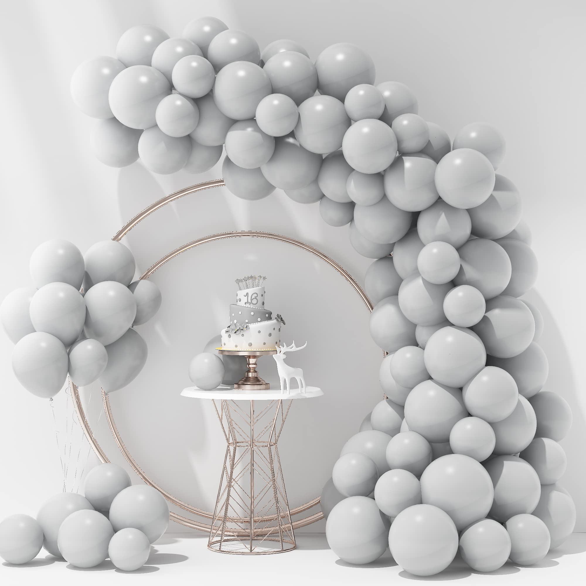 83pcs Matte Gray Balloons Set - 12/10/5 Inch Light Gray Balloons for Birthday Party Decorations, Wedding Arch Kit, Baby Shower & Graduation Decor in Ivory Gray