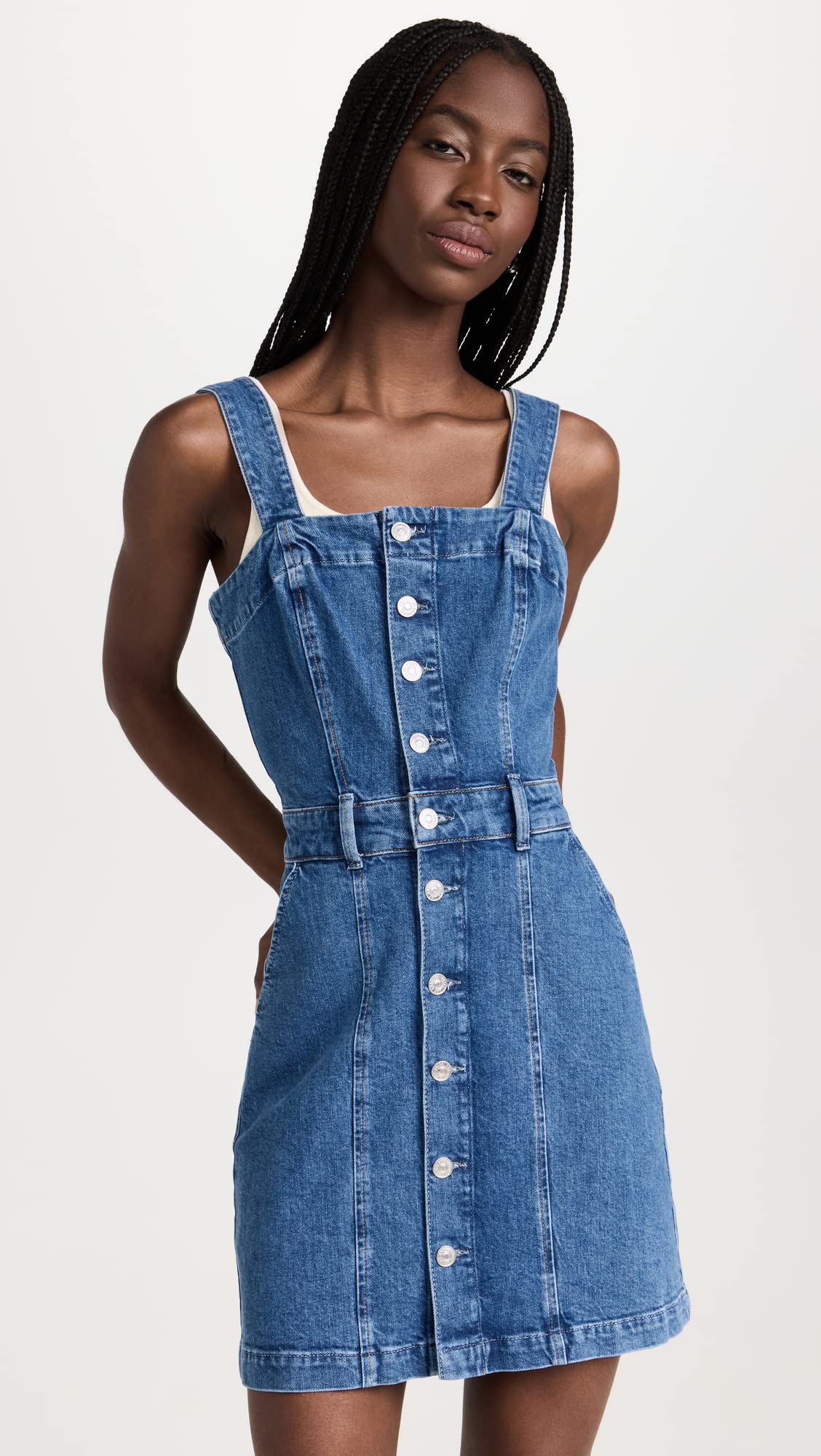 PAIGE Women's Maddy Denim Dress - Stylish Blue Denim Midi Dress for Casual Outings & Summer Wear | Perfect for Brunch, Shopping & Date Nights