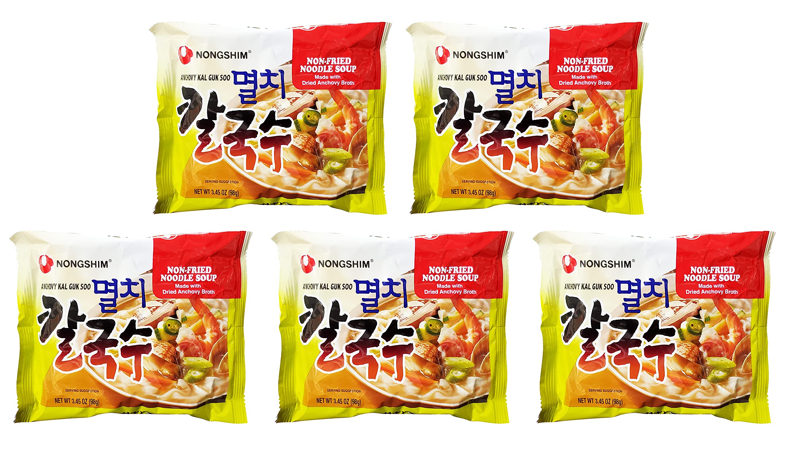 Nongshim Non-Fried Noodle Soup with Dried Anchovy Broth - Kal Guk Soo (5 Pack, 17.25oz) | Authentic Korean Noodles | Quick & Easy Meal for Busy Days, Office Lunch, or Late Night Snack