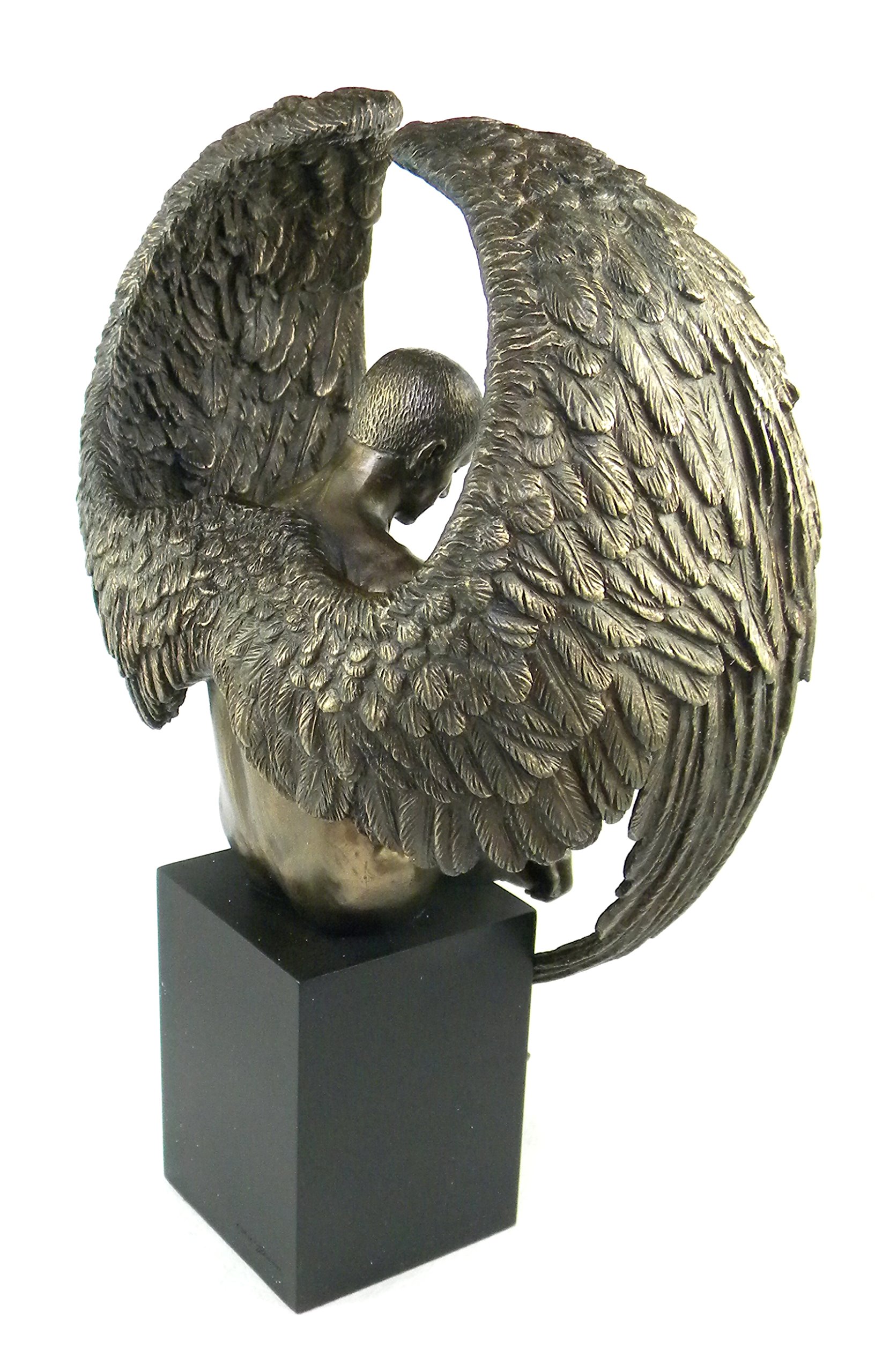 Veronese Design Bronze Pensive Male Angel Statue on Black Base - Elegant Home Decor for Living Room, Office & Garden
