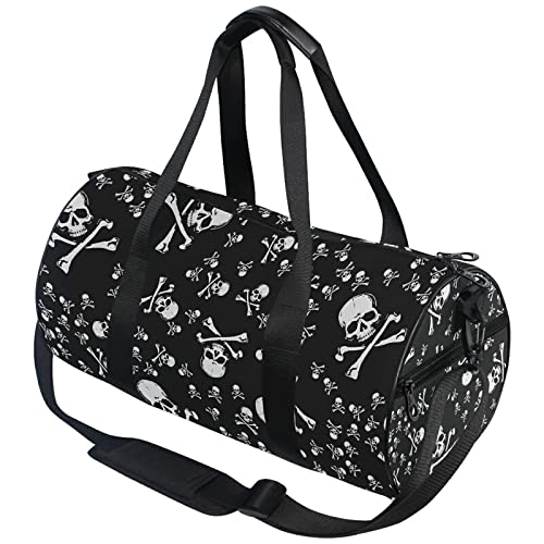 **MNSRUU Halloween Skull Head Jolly Roger Pirate Duffle Bag - Large Gym Sports Travel Luggage for Men & Women - Perfect for Gym, Travel, Overnight Trips & Halloween Costume Accessories**