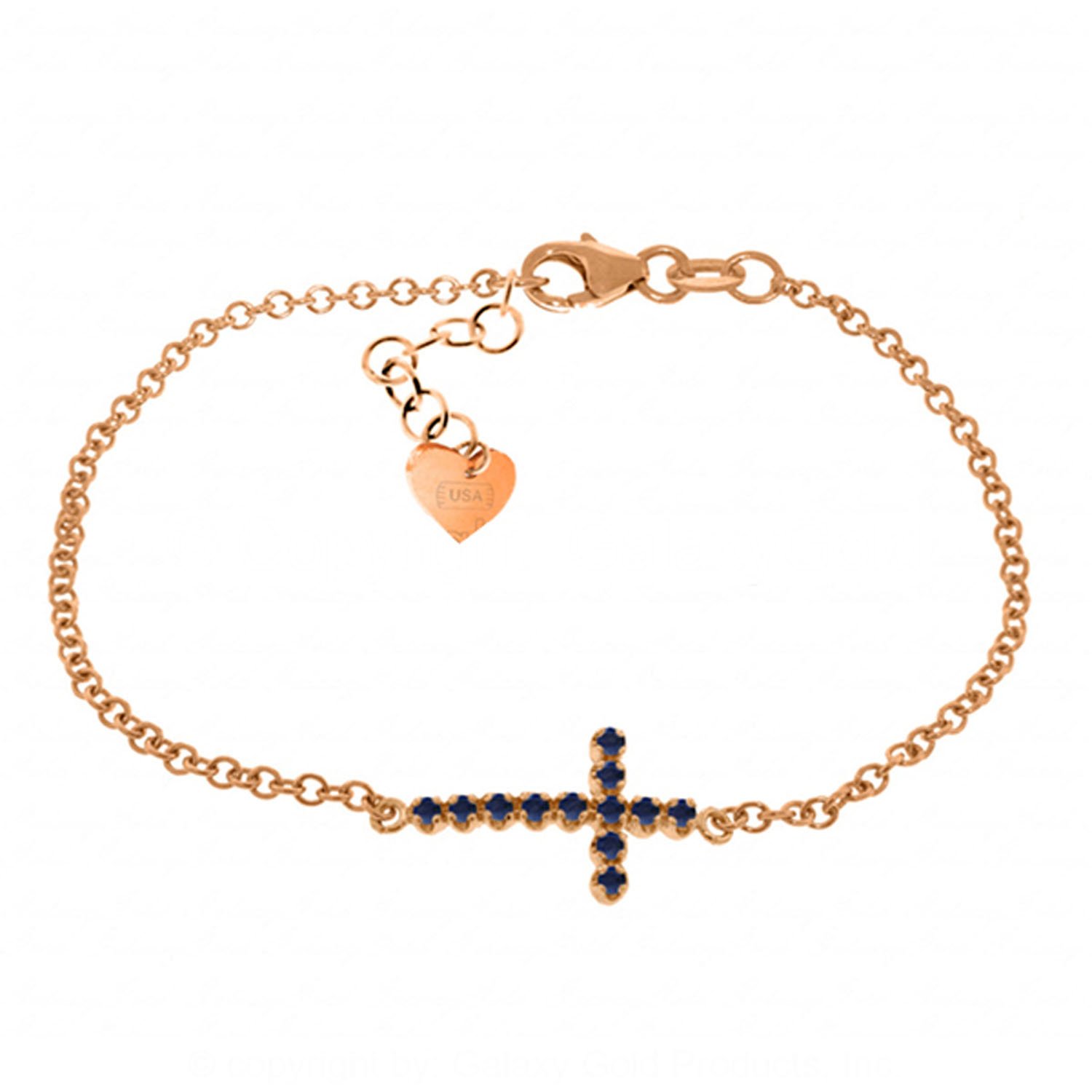 14K Yellow Gold Galaxy Gold GG Sapphire Cross Bracelet - Elegant Religious Jewelry for Women, Perfect for Gifts, Church, Weddings & Special Occasions